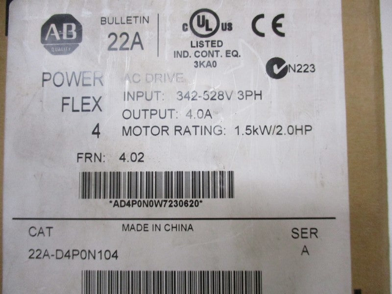 INDUSTRIAL SPARE PART 22A-D4P0N104 SER. A F/W 4.02 342-528VAC 5.7A NSMP