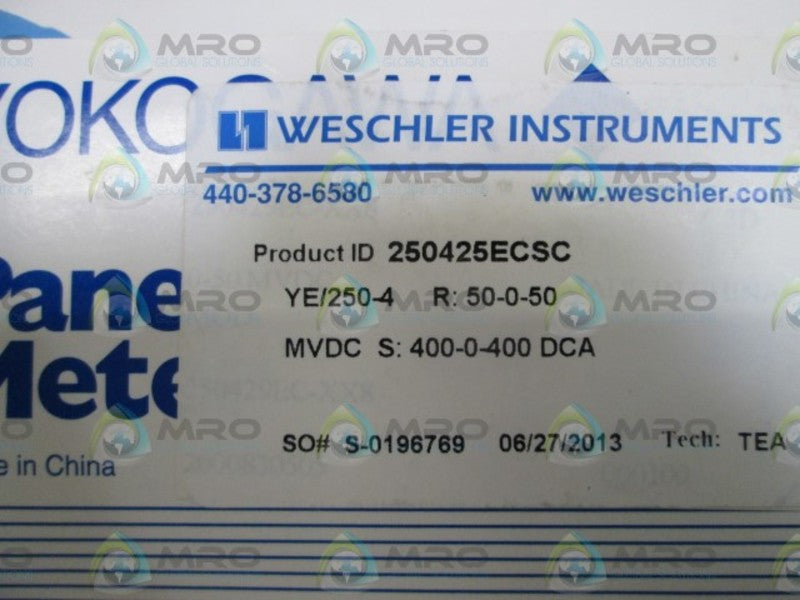 WESCHLER INSTRUMENTS PANEL METER 400-0-400 DCA 250425ECSC YE/250-4 NSMP