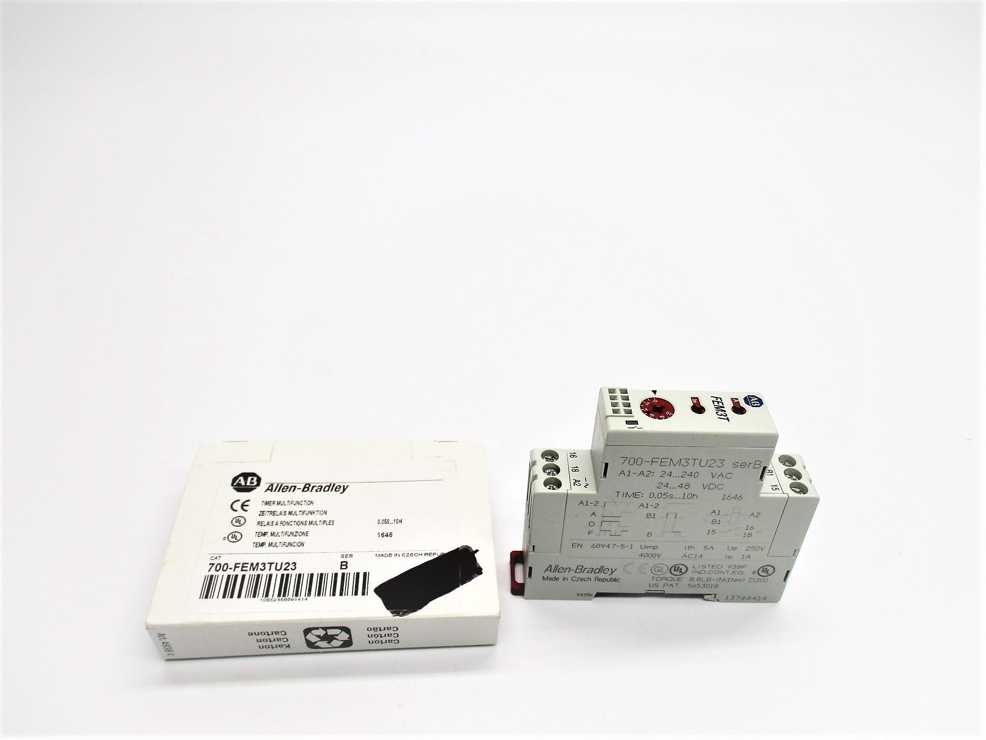 ALLEN BRADLEY 700-FEM3TU23 SER. B 24-240VAC 5A 0.05S-10H (WH) NSMP