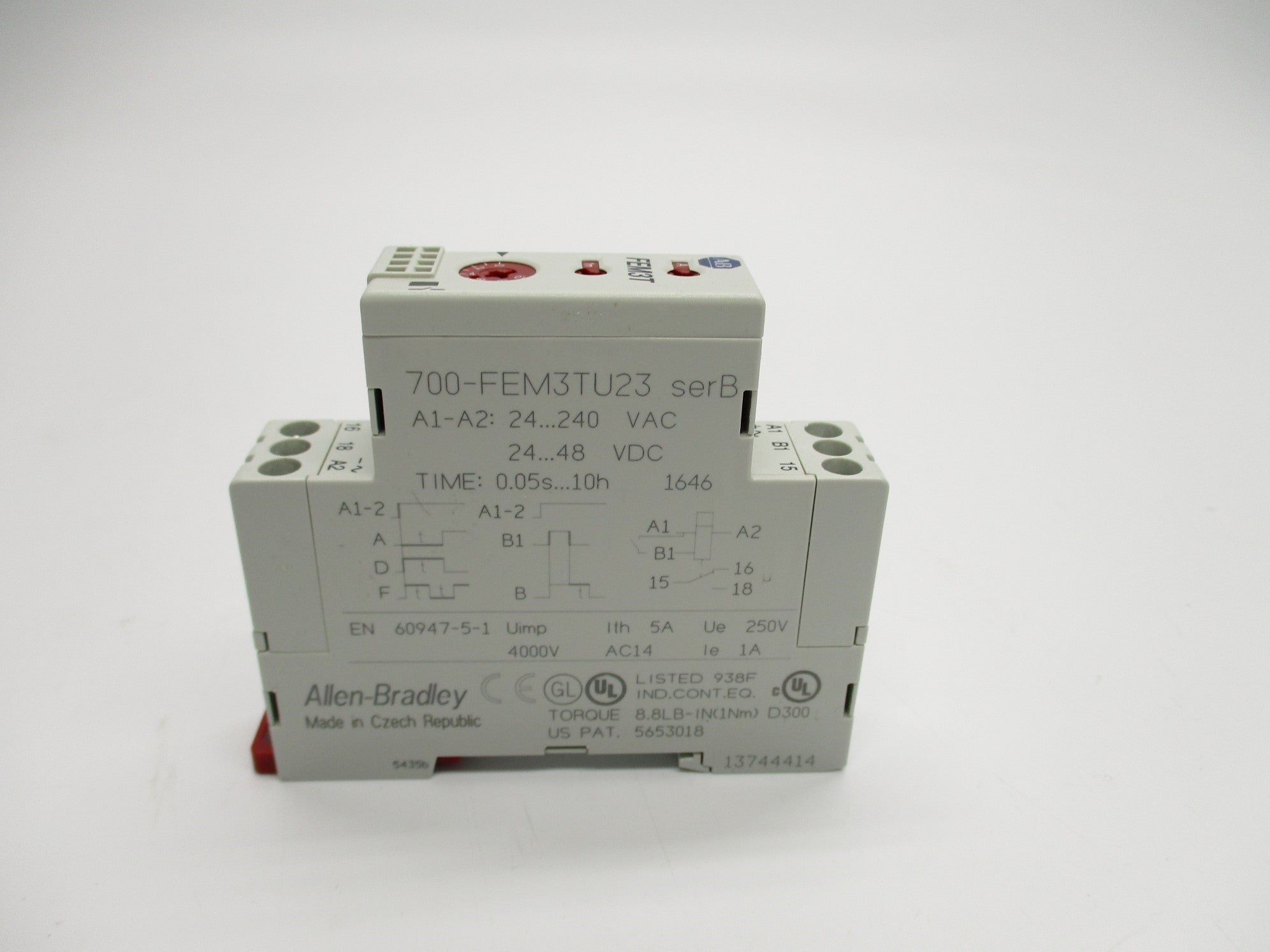 ALLEN BRADLEY 700-FEM3TU23 SER. B 24-240VAC 5A 0.05S-10H (WH) NSMP
