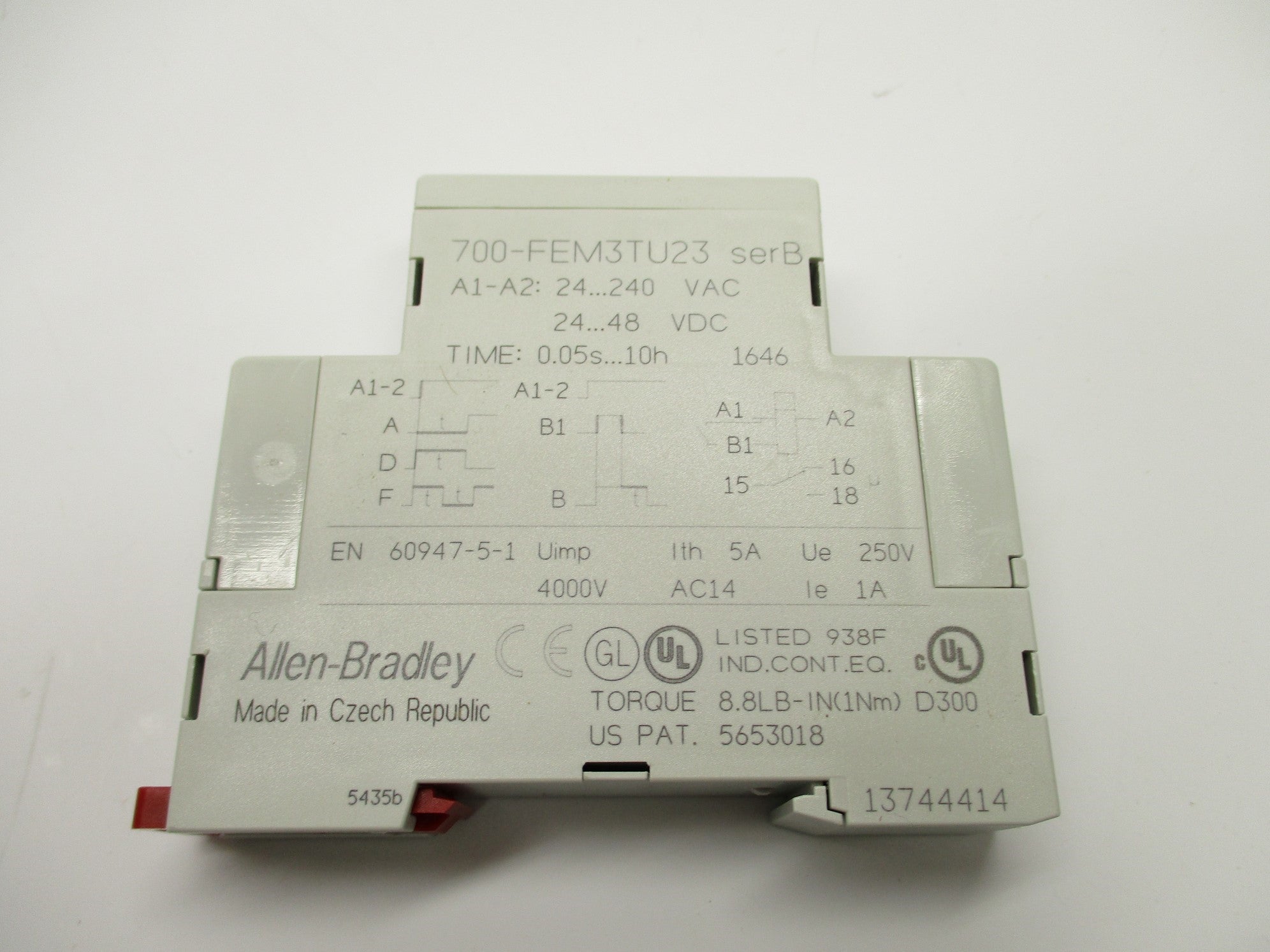 ALLEN BRADLEY 700-FEM3TU23 SER. B 24-240VAC 5A 0.05S-10H (WH) NSMP