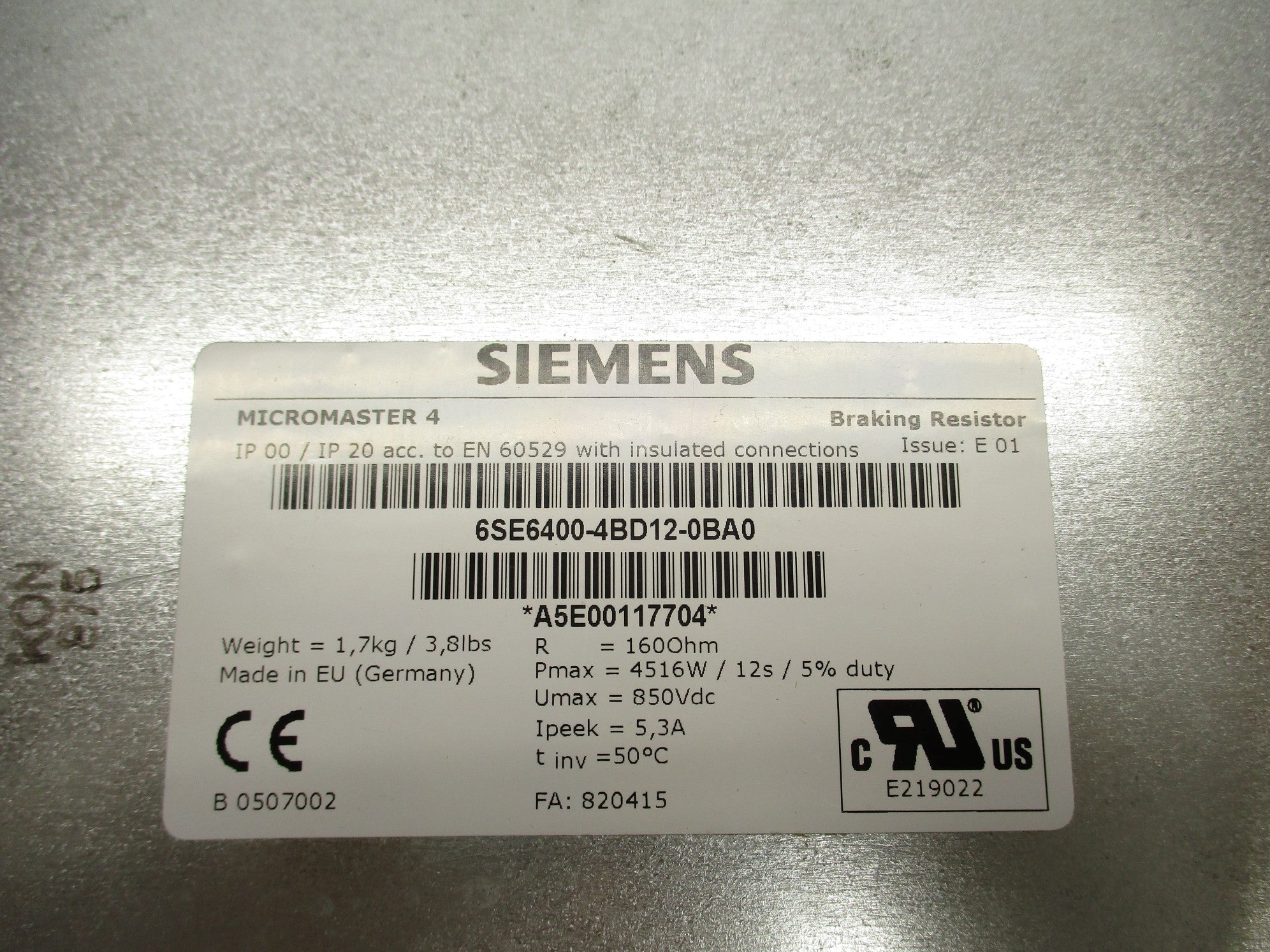 SIEMENS 6SE6400-4BD12-0BA0 NSMP