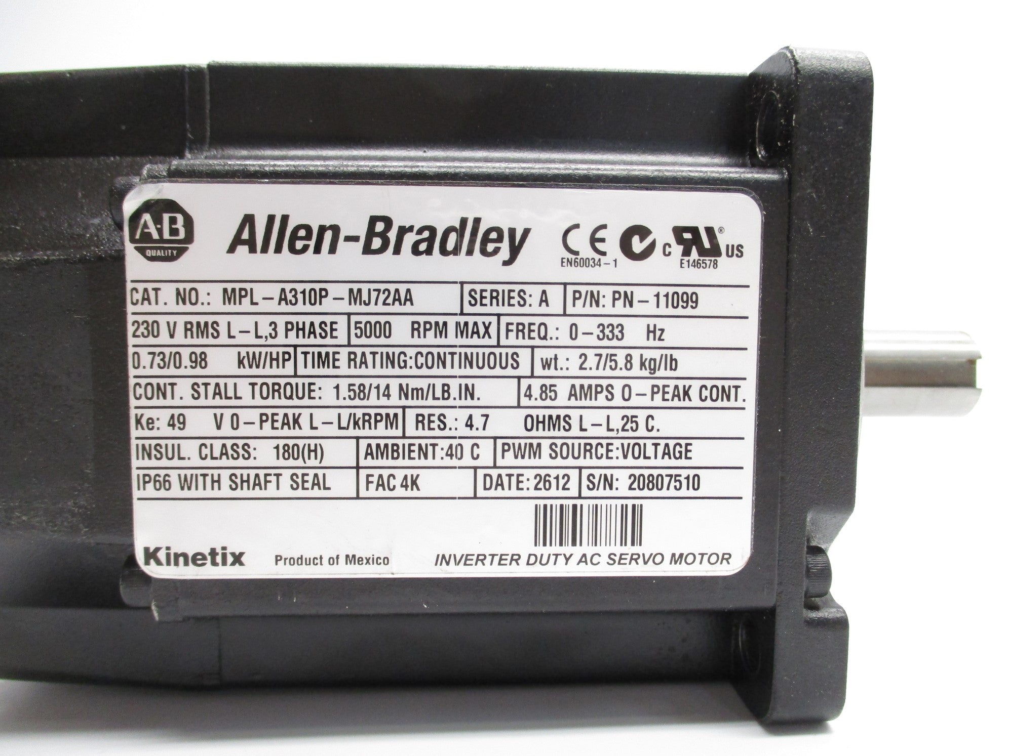 INDUSTRIAL SPARE PART MPL-A310P-MJ72AA SER. A UNMP