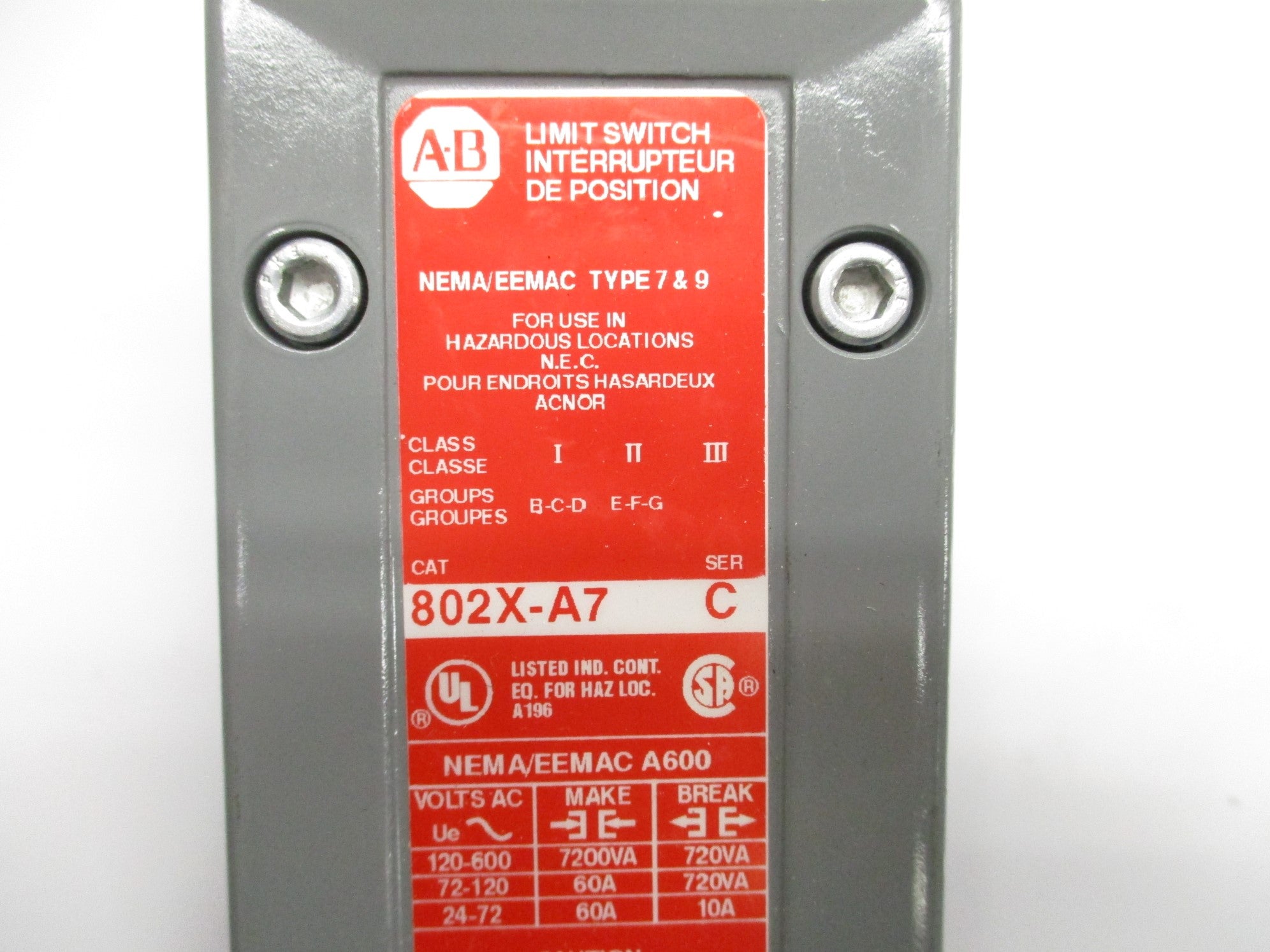 ALLEN BRADLEY 802X-A7 SER. C 120-600VAC 60A NSNP