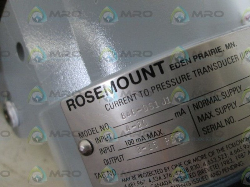 ROSEMOUNT PRESSURE TRANSDUCER 846-DS1J1 NSNP
