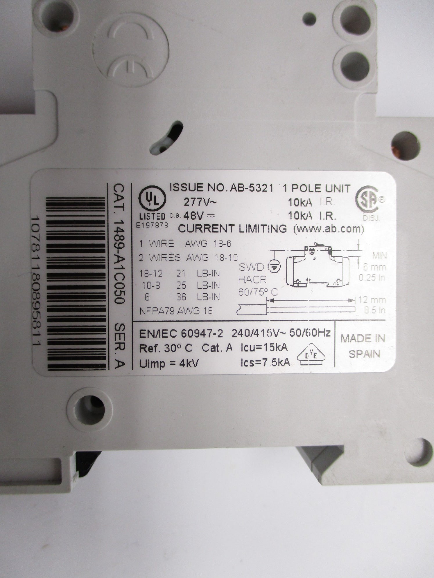 ALLEN BRADLEY 1489-A1C050 SER. A 277V 5A NSNP
