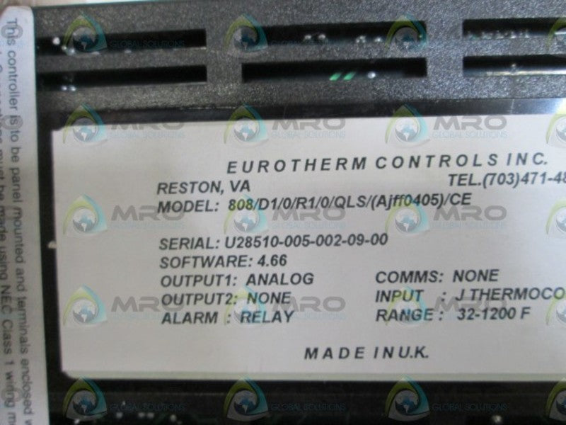 EUROTHERM TEMPERATURE CONTROL 808/D1/0/R1/0/QLS/(Ajff0405)/CE  NSNP