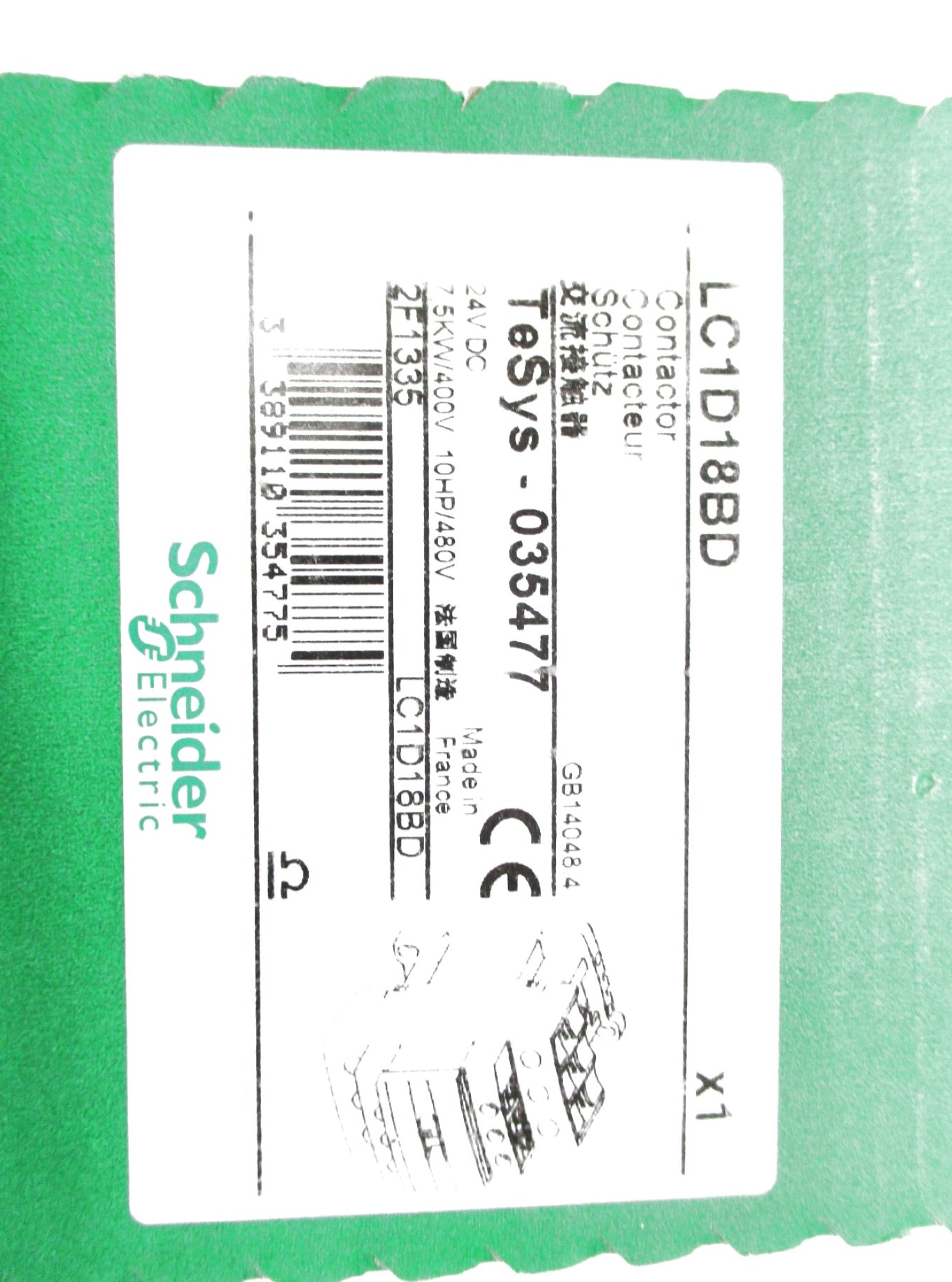 SCHNEIDER ELECTRIC LC1D18BD 24VDC NSFS