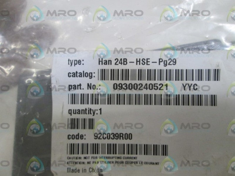 HARTING METAL HOOD Han 24B-HSE-Pg29 / 09300240521 NSMP