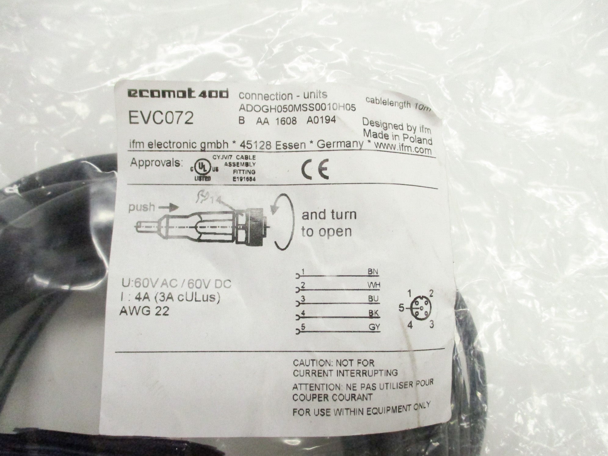 IFM EFECTOR EVC072 ADOGH050MSS0010H05 60VAC/DC NSMP