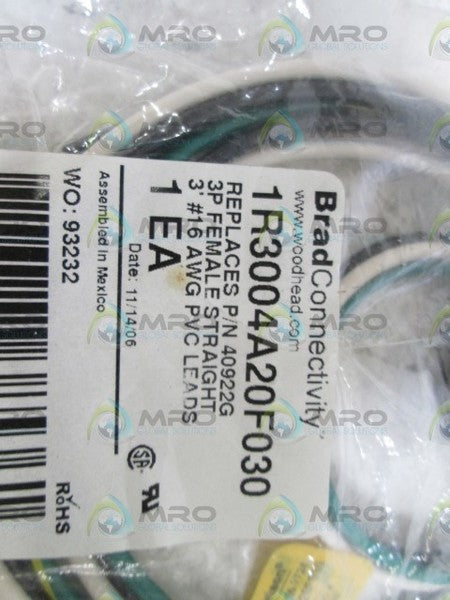 BRAD CONNECTIVITY FEMALE CABLE RECEPTACLE 1R3004A20F030  NSNP IN BAG