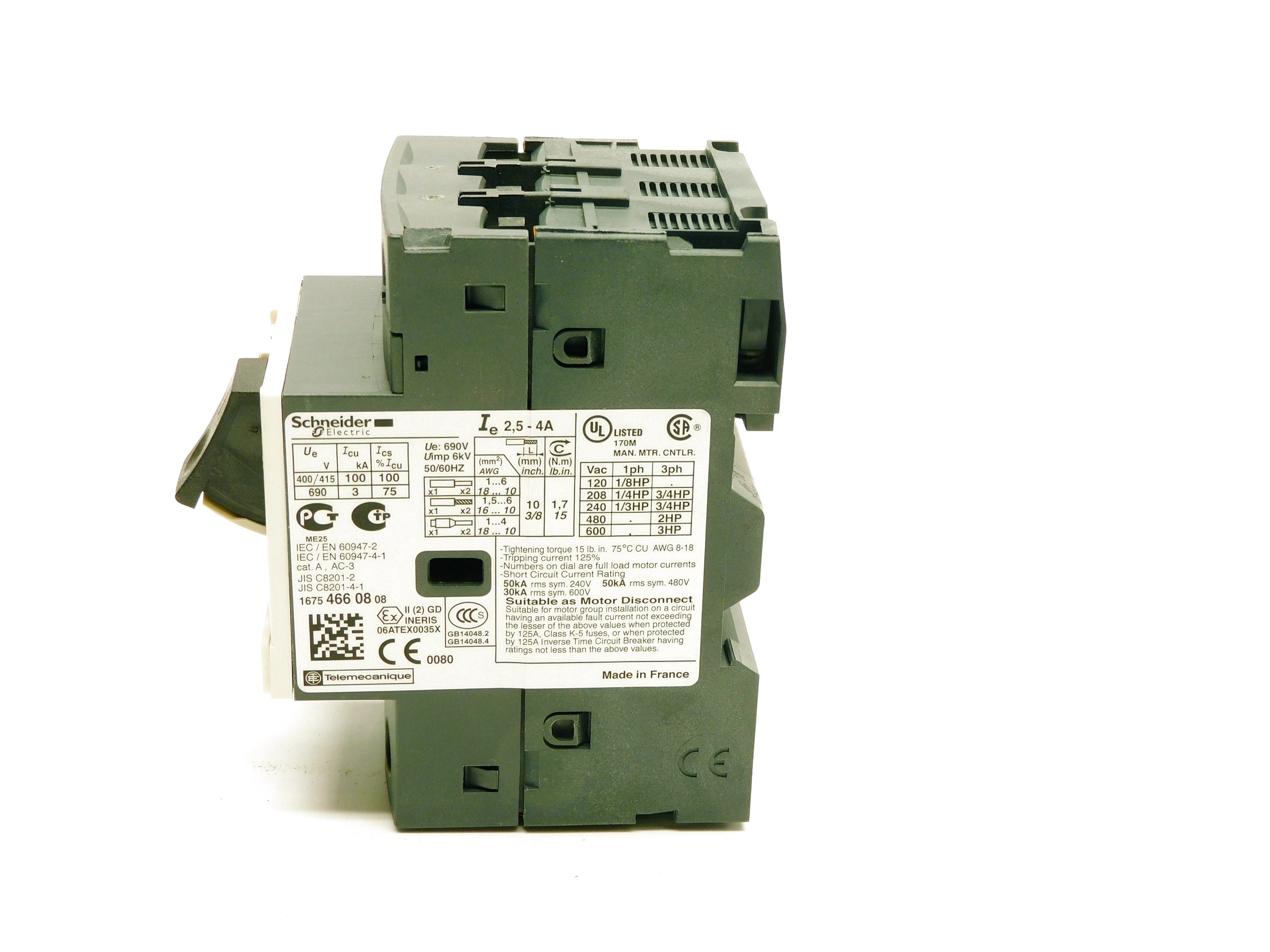SCHNEIDER ELECTRIC GV2ME08 600V 2.5-4A NSMP