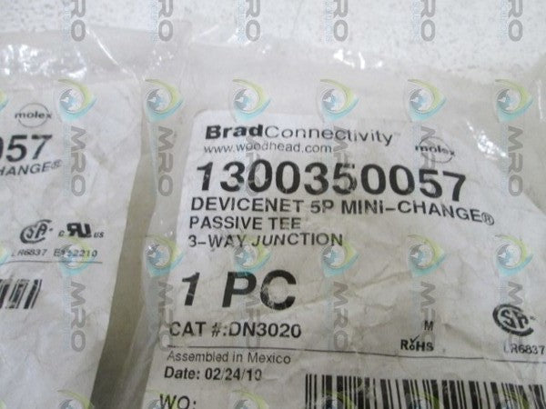 LOT OF 3 BRAD CONNECTIVITY PASSIVE TEE 1300350057 NSNP IN BAG