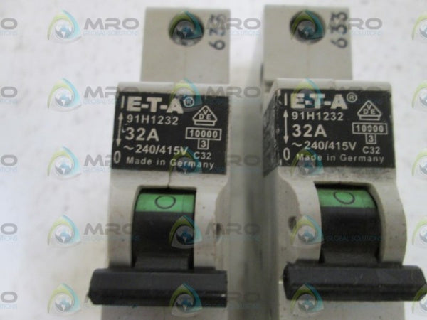 LOT OF 2 E-T-A CIRCUIT BREAKER 32A 91H1232 UNMP