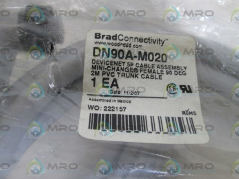 LOT OF 2 BRAD CONNECTIVITY FEMALE CABLE DN90A-M020 NSNP IN BAG