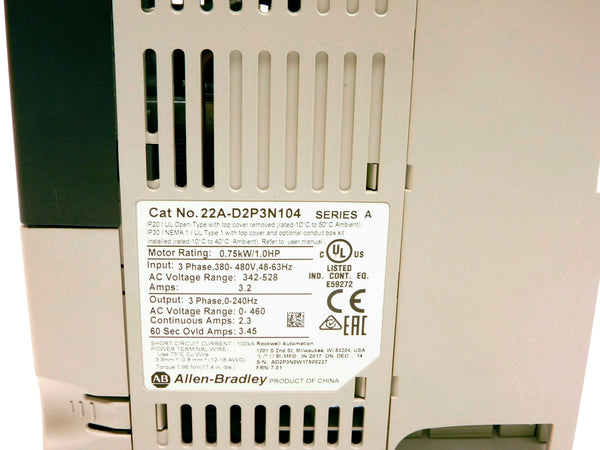 ALLEN BRADLEY 22A-D2P3N104 SER. A 380-480VAC 2.3A F/W 7.01 NSMP