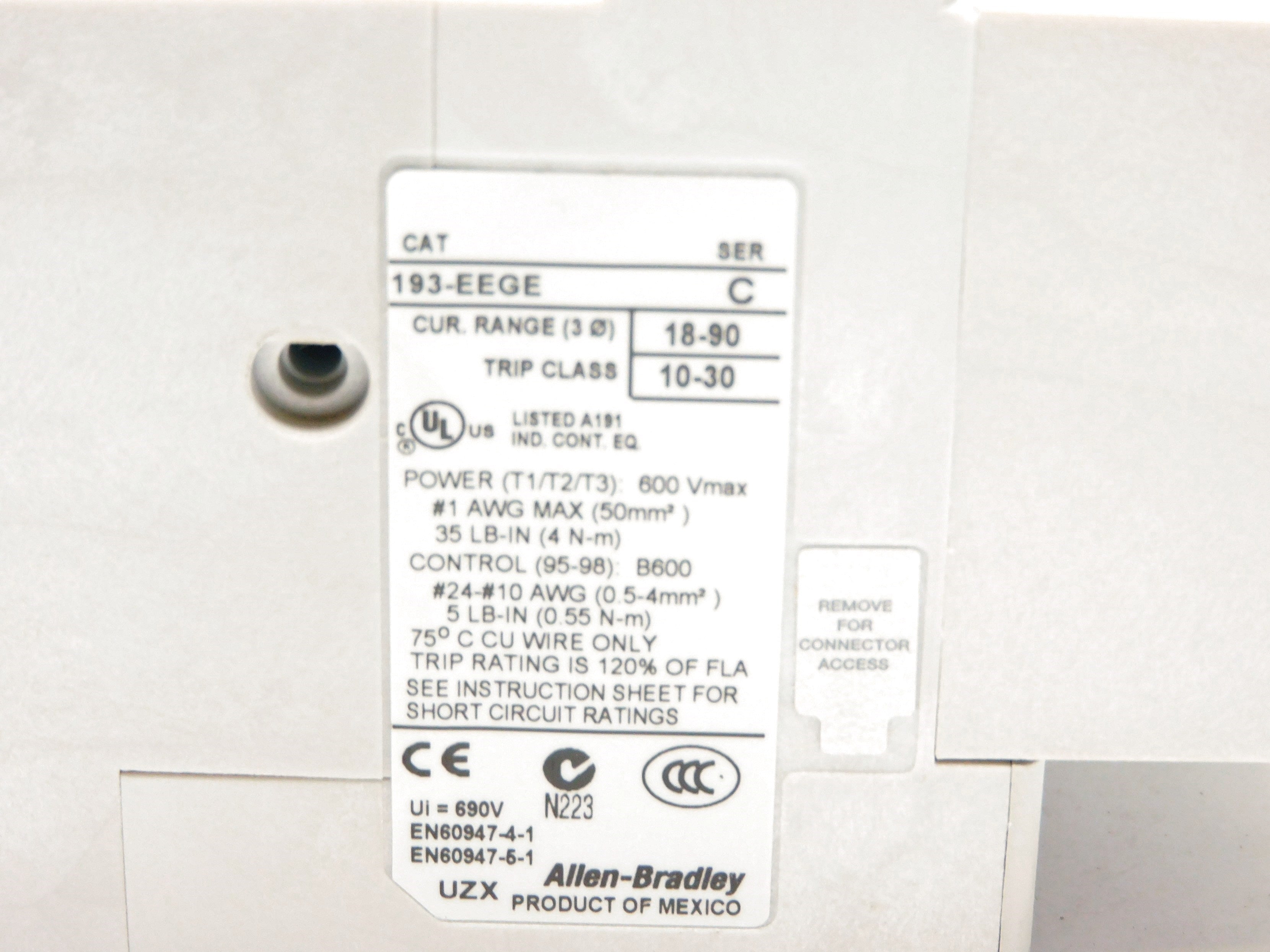 ALLEN BRADLEY 193-EEGE SER. C 600V 18-90A (BR/WH) NSMP