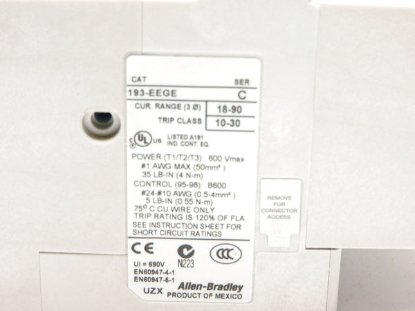 ALLEN BRADLEY 193-EEGE SER. C 600V 18-90A (BR/WH) NSMP