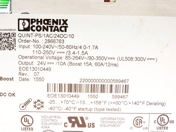 PHOENIX CONTACT QUINT-PS/1AC/24DC/10 2866763 250V 10A  NSMP