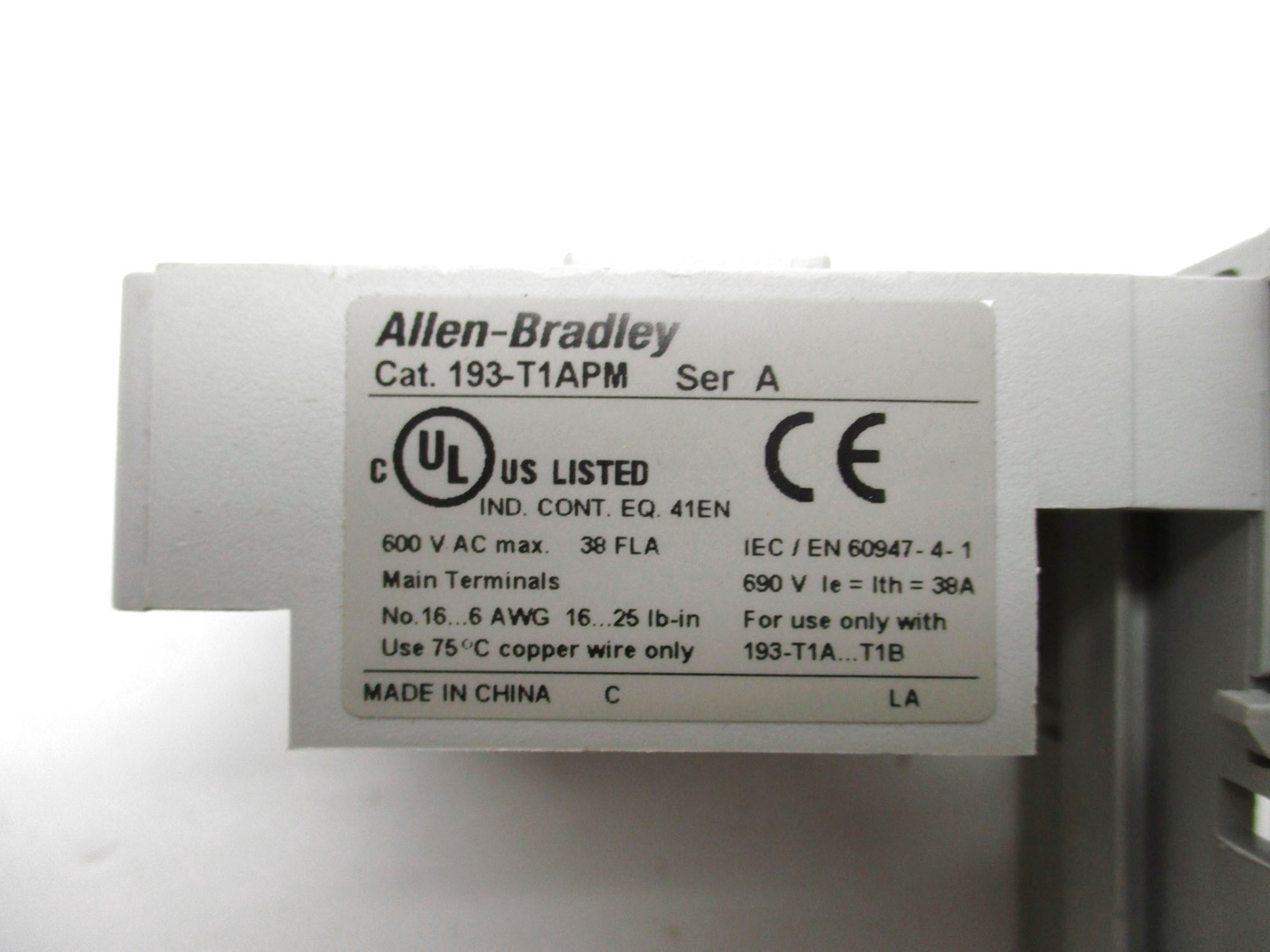 ALLEN BRADLEY 193-T1APM SER. A 600VAC (BR/WH) NSMP
