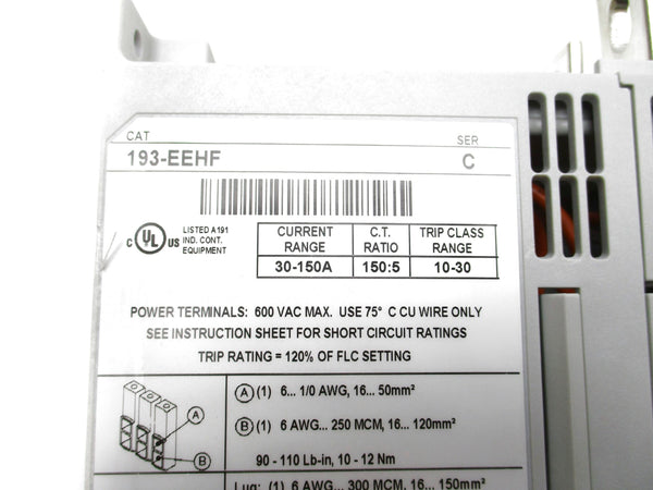 ALLEN BRADLEY 193-EEHF SER. C 600VAC 30-150A (BR/WH) NSMP