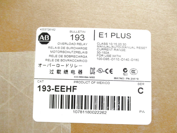 ALLEN BRADLEY 193-EEHF SER. C 600VAC 30-150A (BR/WH) NSMP