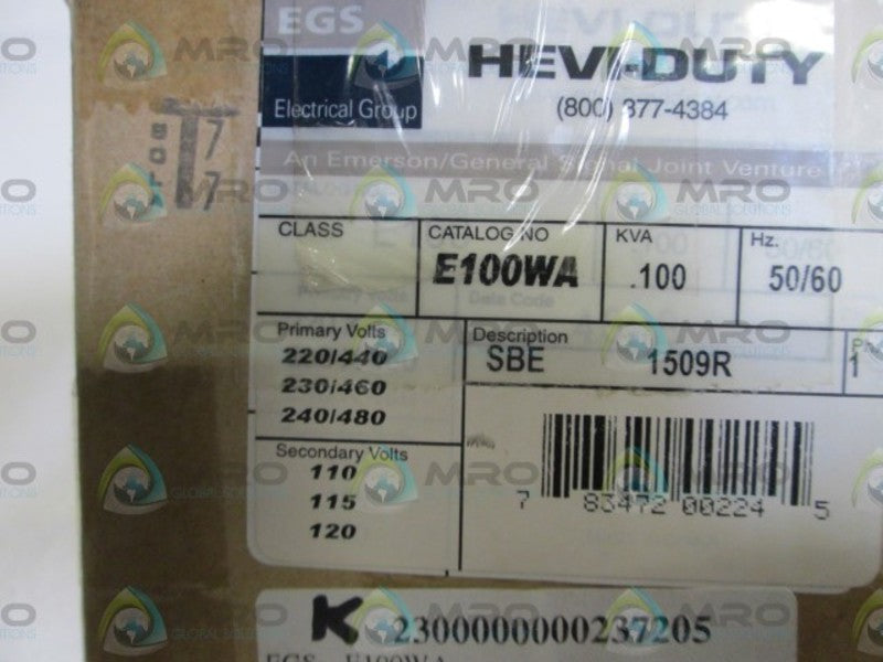 SOLA HEVI-DUTY TRANSFORMER E100WA NSMP