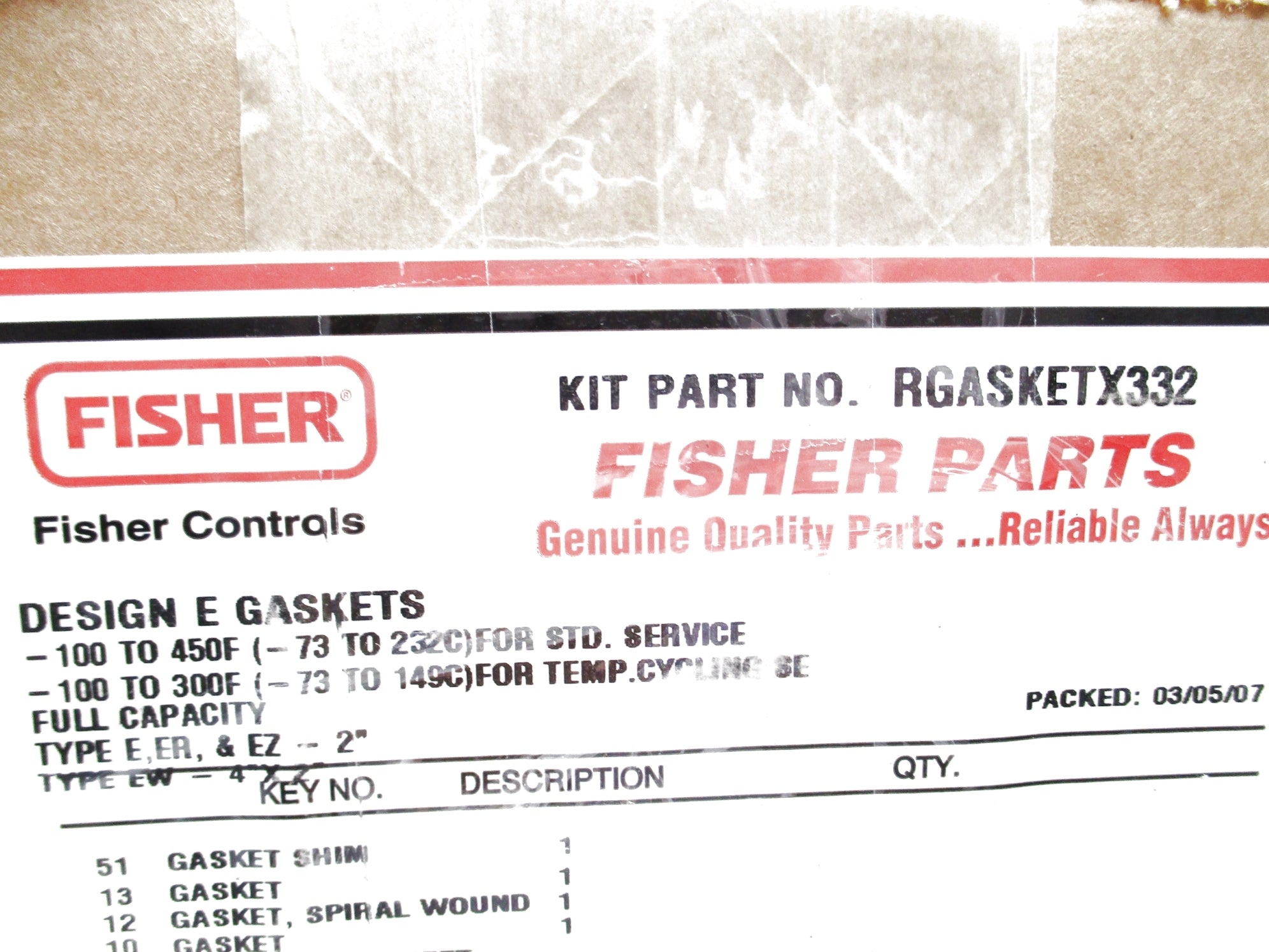 FISHER RGASKETX332 NSMP