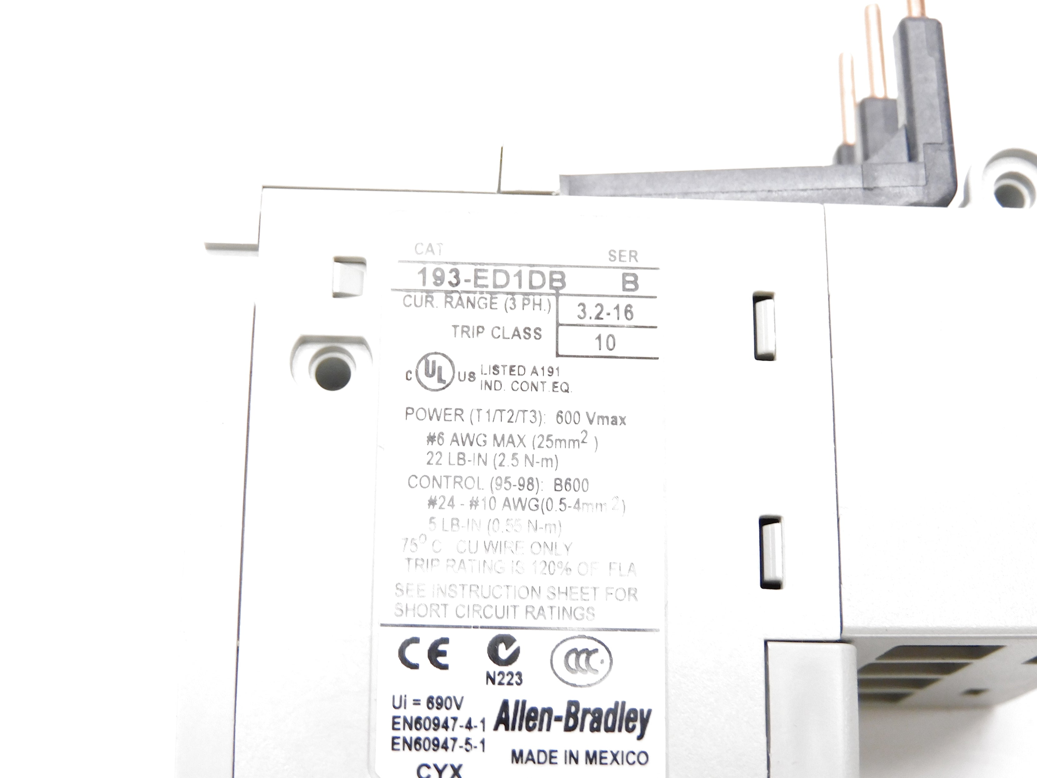 ALLEN BRADLEY 193-ED1DB SER. B 600V 3.2-16A (BR/WH) NSMP