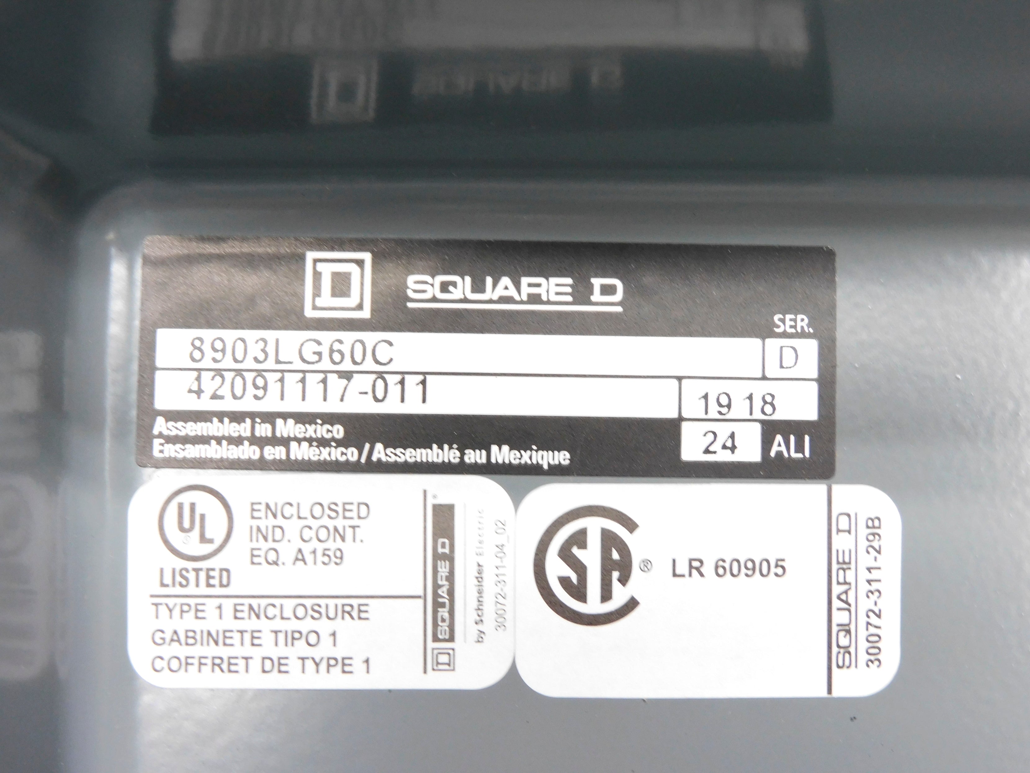 SQUARE D 8903LG60V02C SER. D NSMP