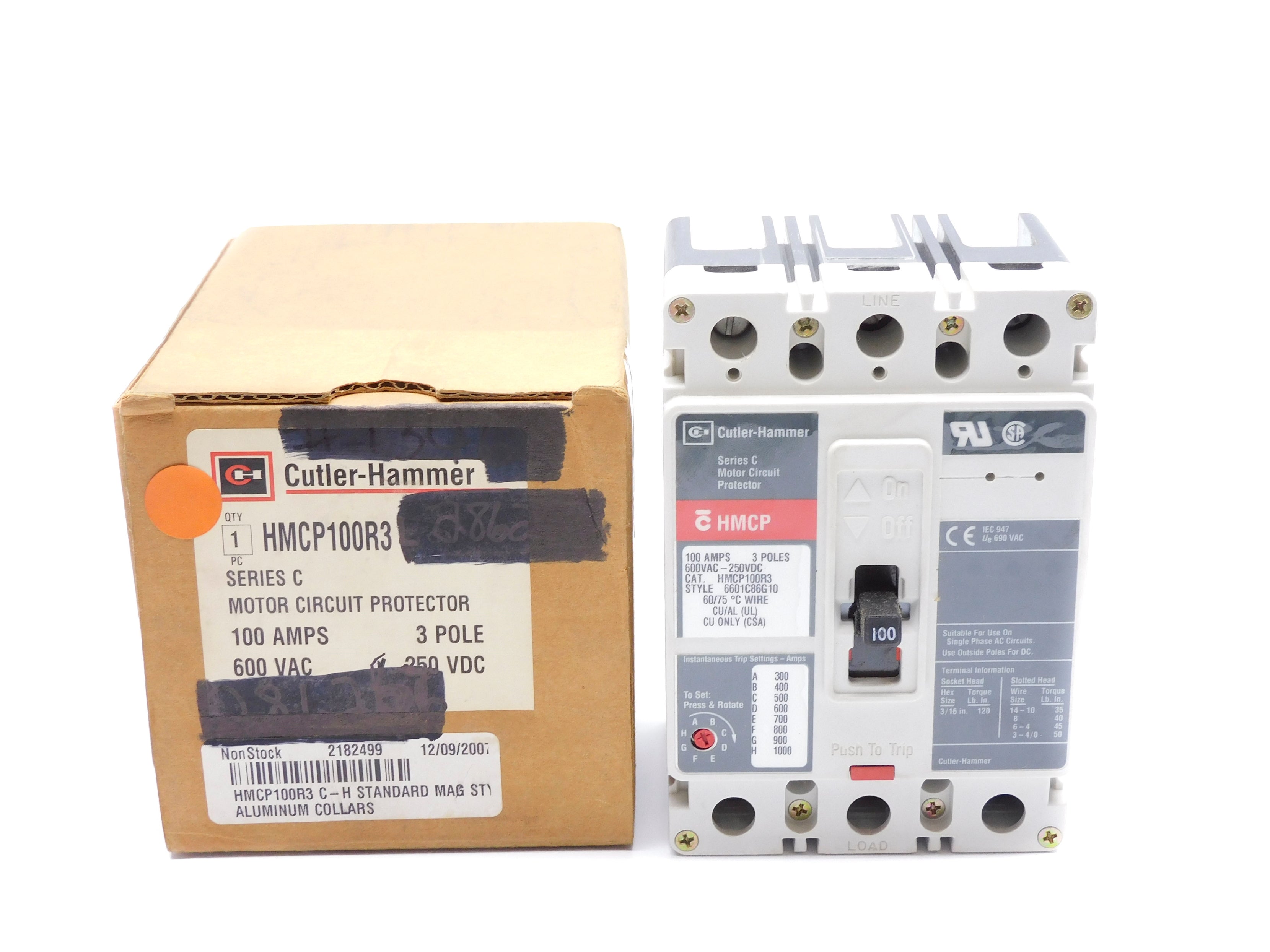 CUTLER HAMMER HMCP100R3 SER. C 600VAC 100A (GREY) NSMP