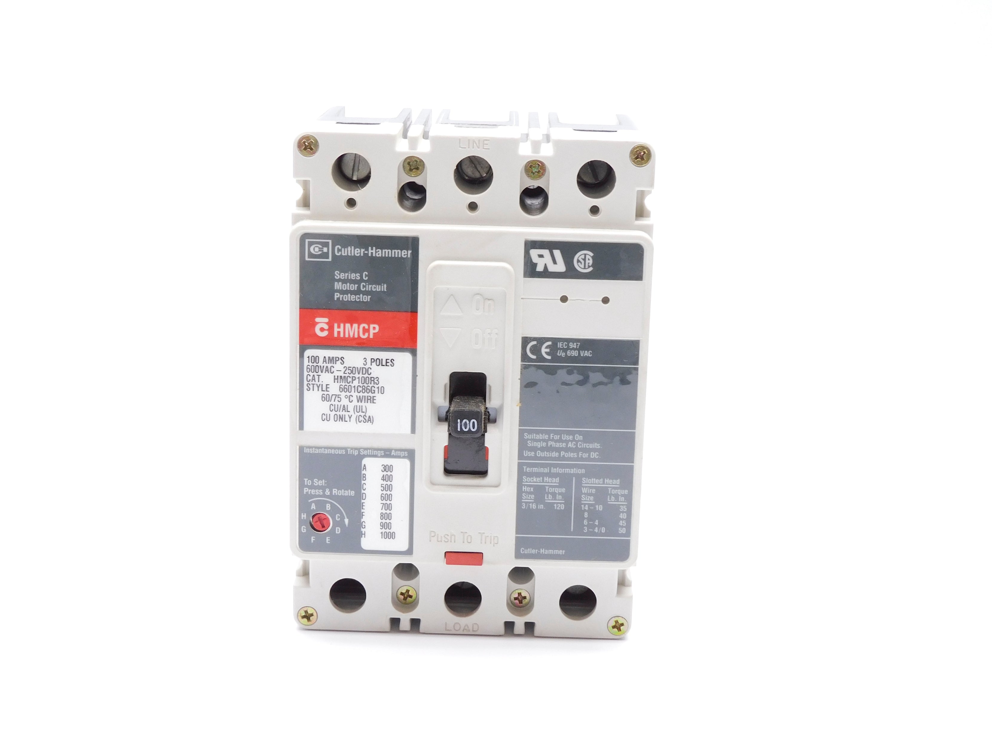 CUTLER HAMMER HMCP100R3 SER. C 600VAC 100A (GREY) NSMP