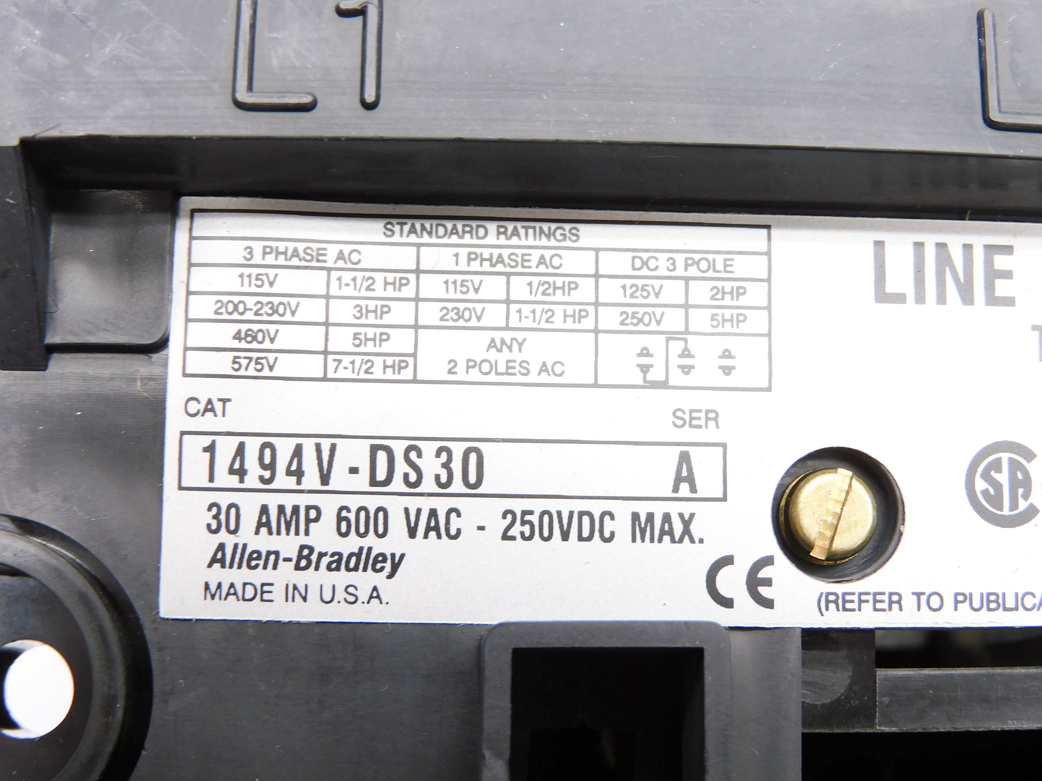 ALLEN BRADLEY 1494V-DS30 SER. A 600VAC 30A NSNP