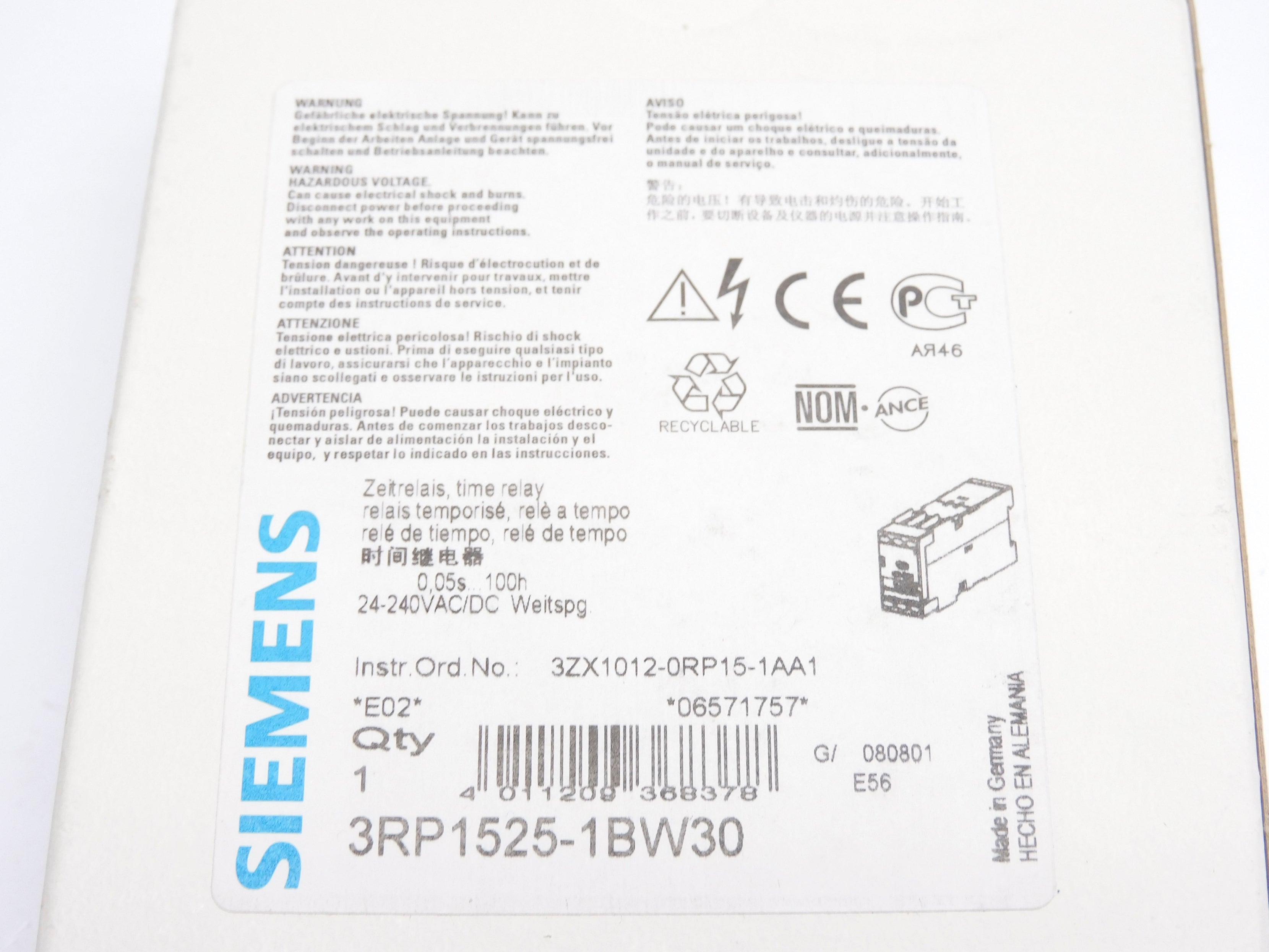 SIEMENS 3RP1525-1BW30 24-240VAC/DC NSMP