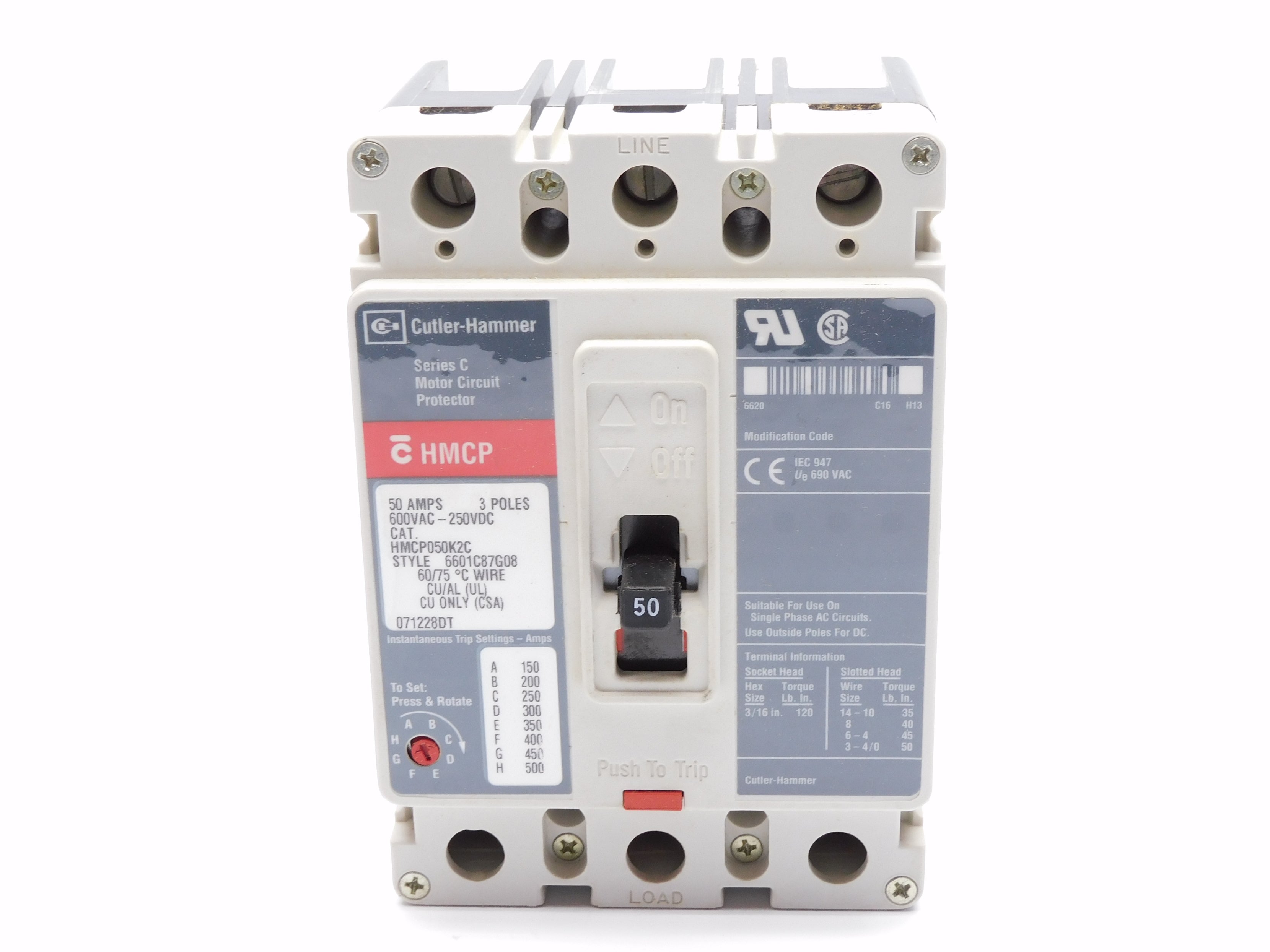 CUTLER HAMMER HMCP050K2C SER. C 600VAC 50A (GREY) NSMP