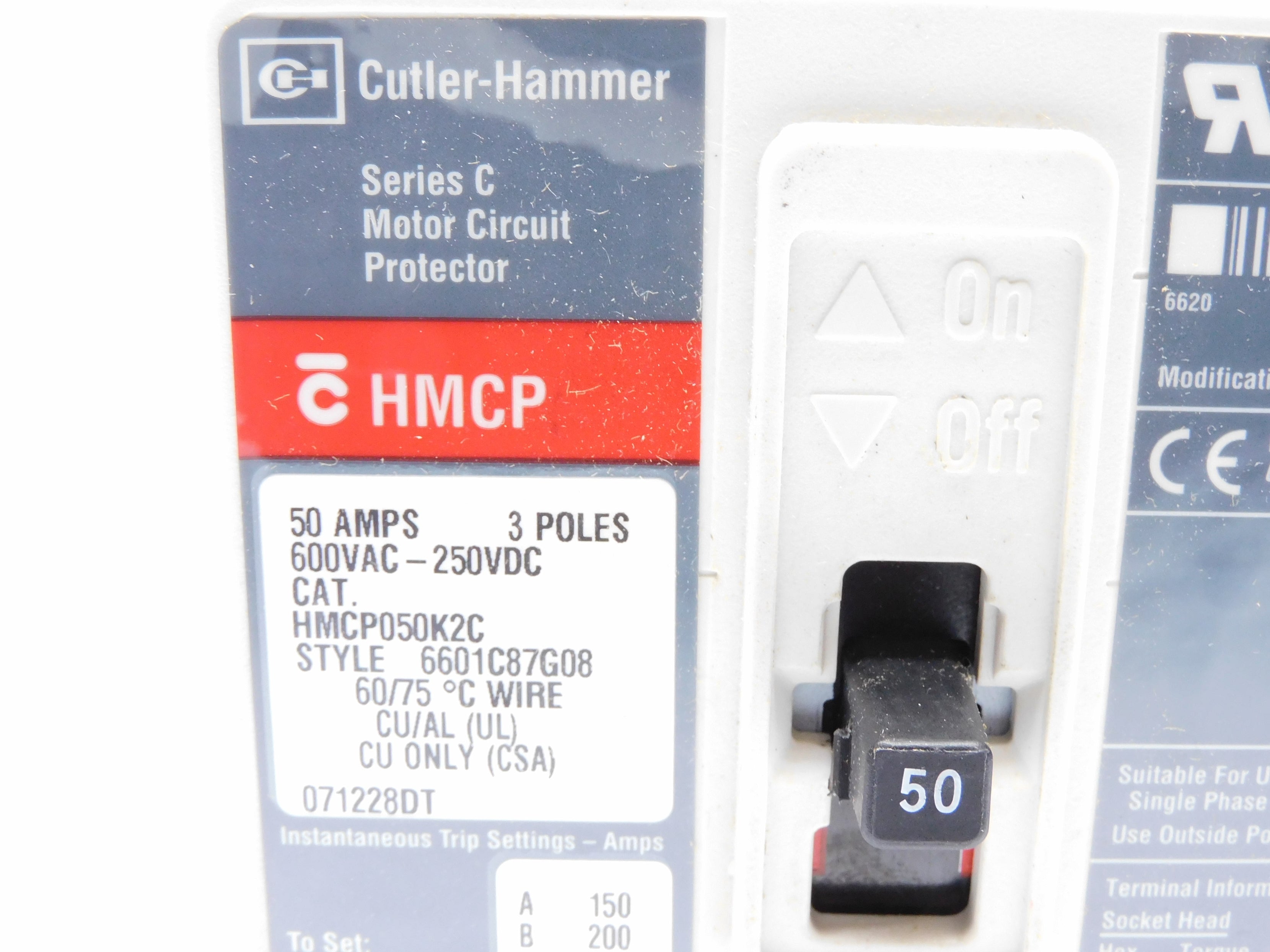 CUTLER HAMMER HMCP050K2C SER. C 600VAC 50A (GREY) NSMP