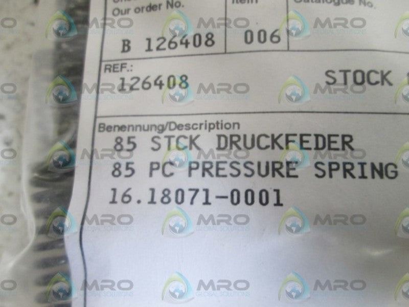 LOT OF 85 LAGERTEILE PRESSURE SPRING 16.18071-0001 NSNP IN BAG