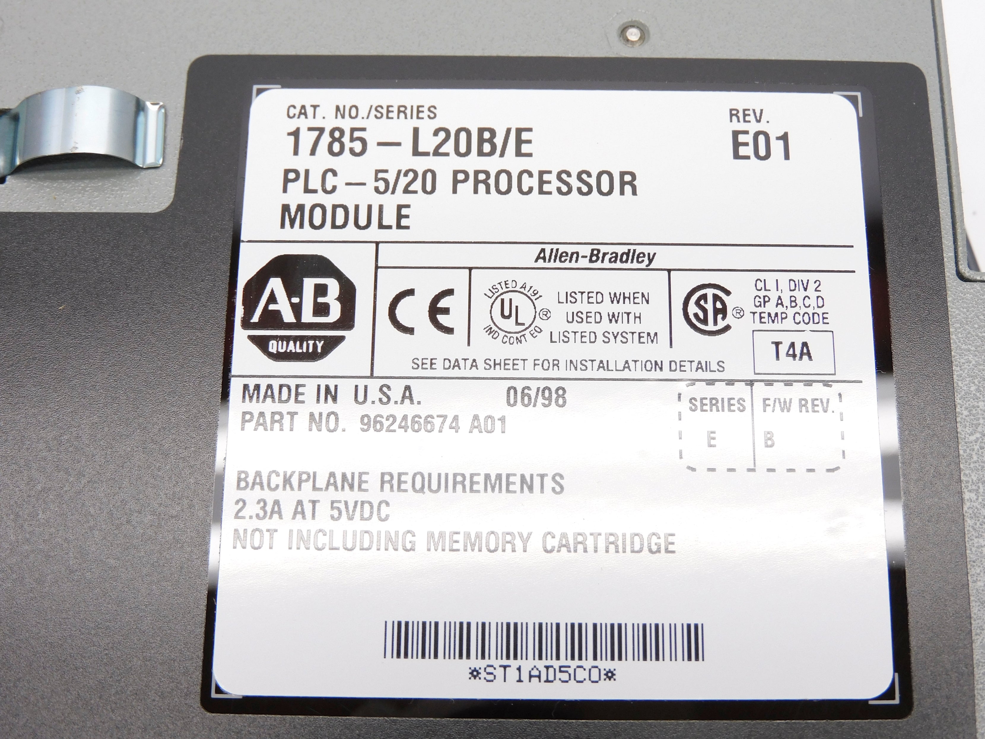 ALLEN BRADLEY 1785-L20B SER. E F/W B 5VDC 2.3A NSMP
