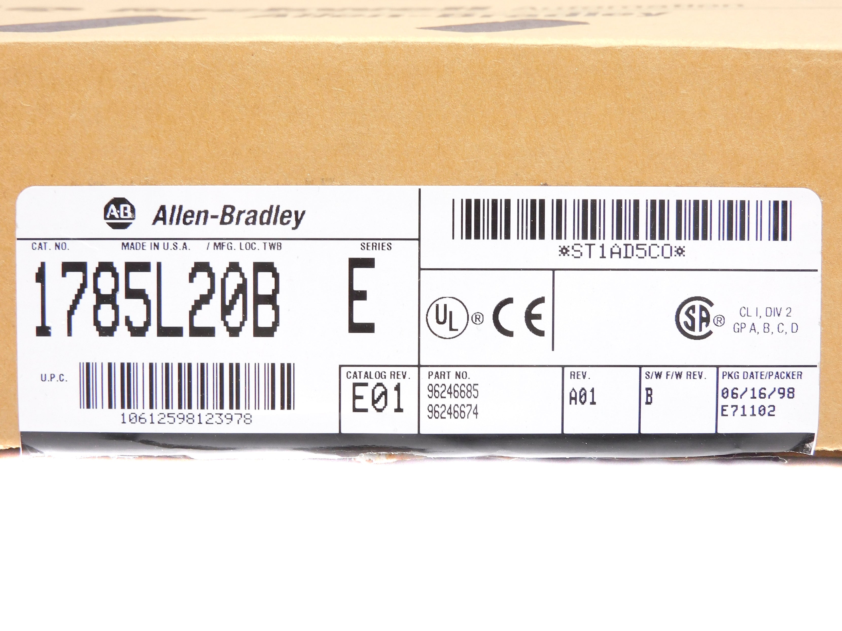 ALLEN BRADLEY 1785-L20B SER. E F/W B 5VDC 2.3A NSMP