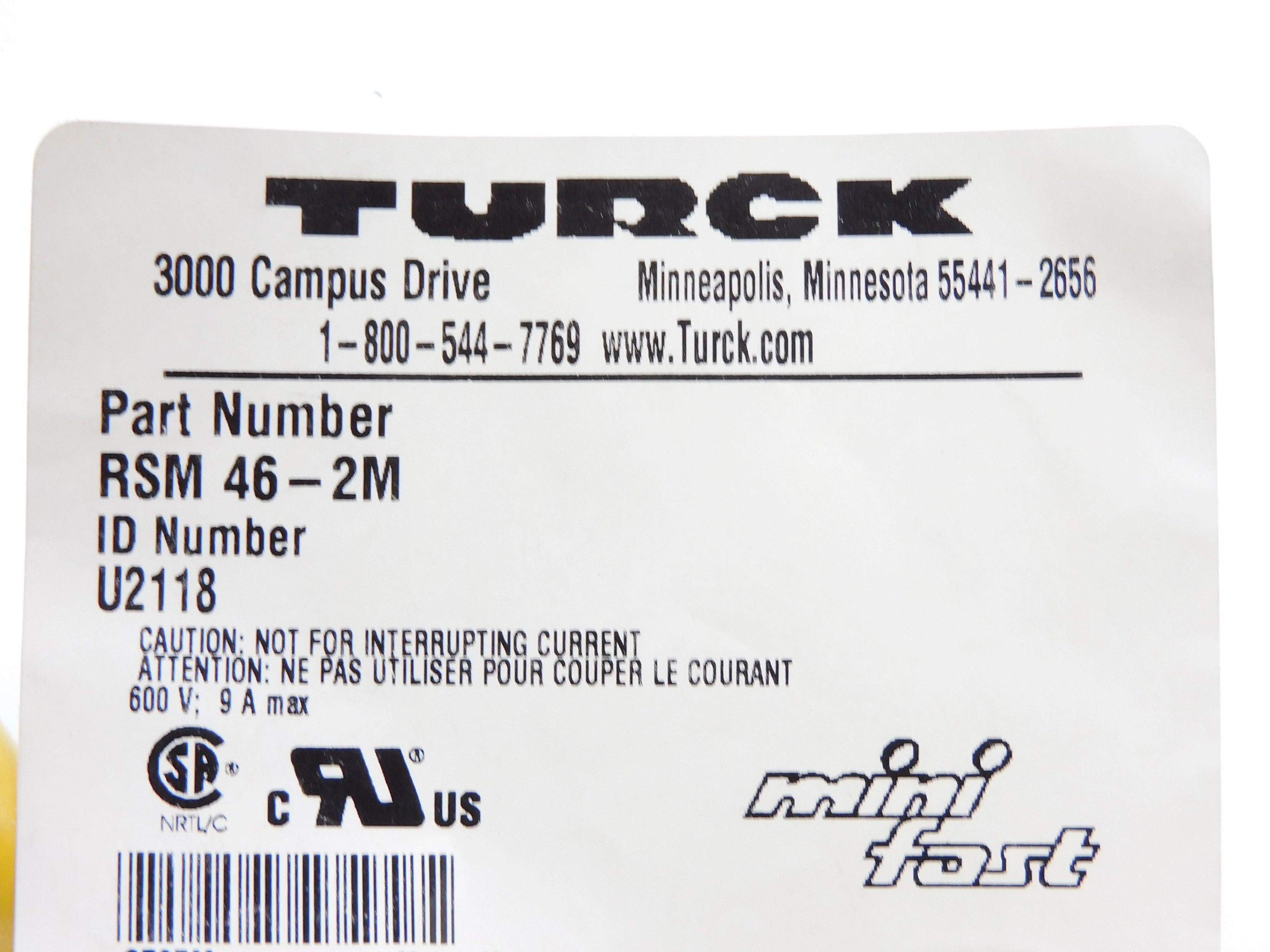 TURCK RSM46-2M U2118 600V 9A NSMP