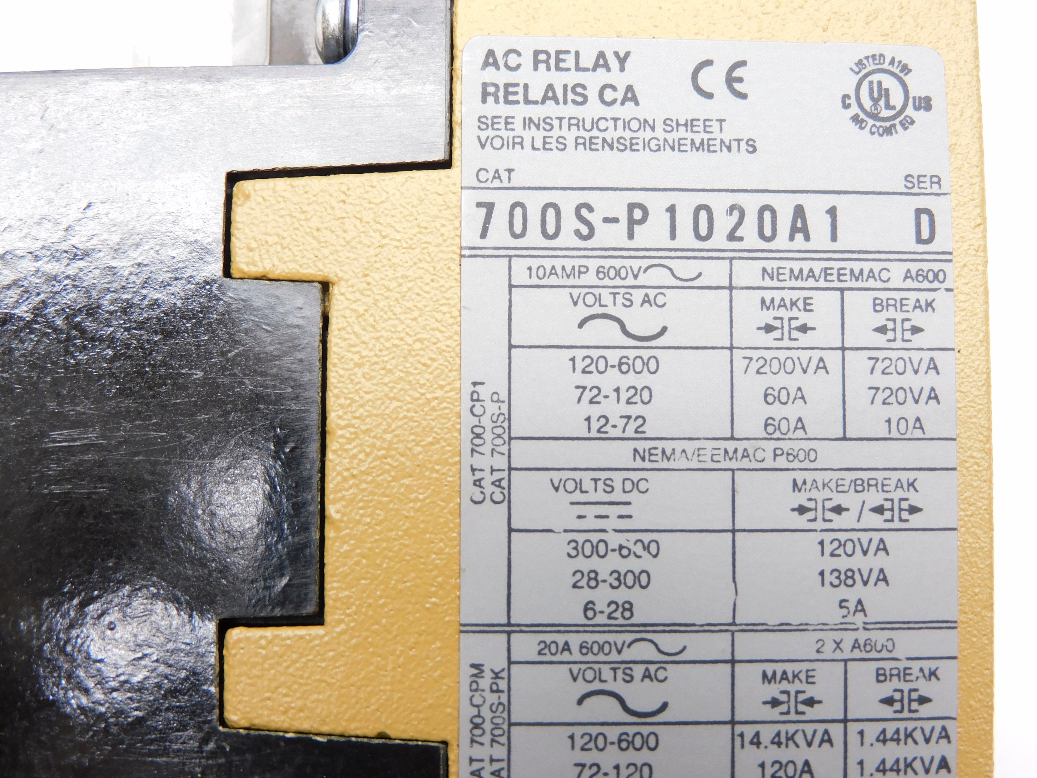 INDUSTRIAL SPARE PART 700S-P1020A1 SER. D 115-120V 110V  10A NSMP