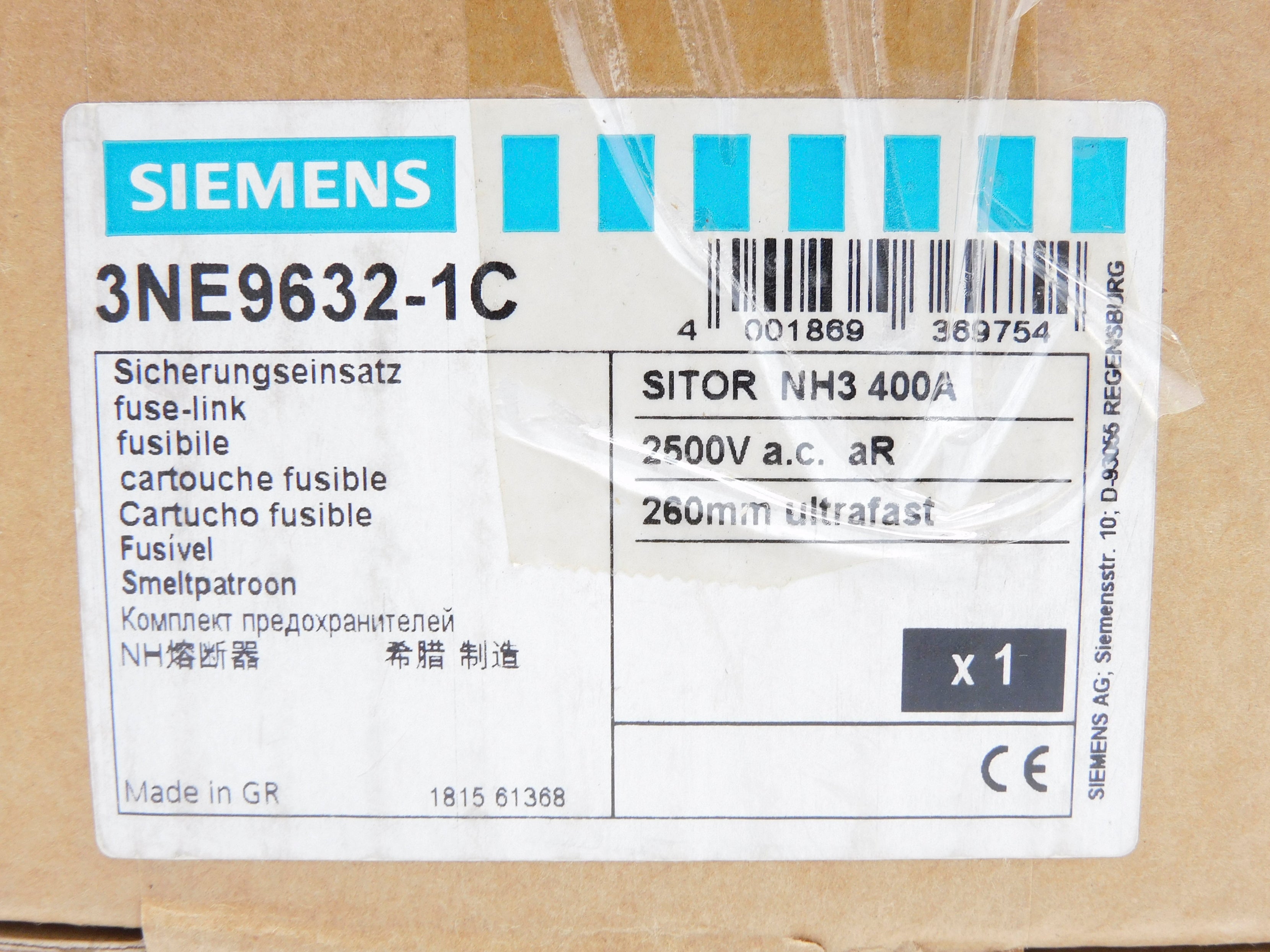 SIEMENS 3NE9632-1C 400A 2500VAC NSMP