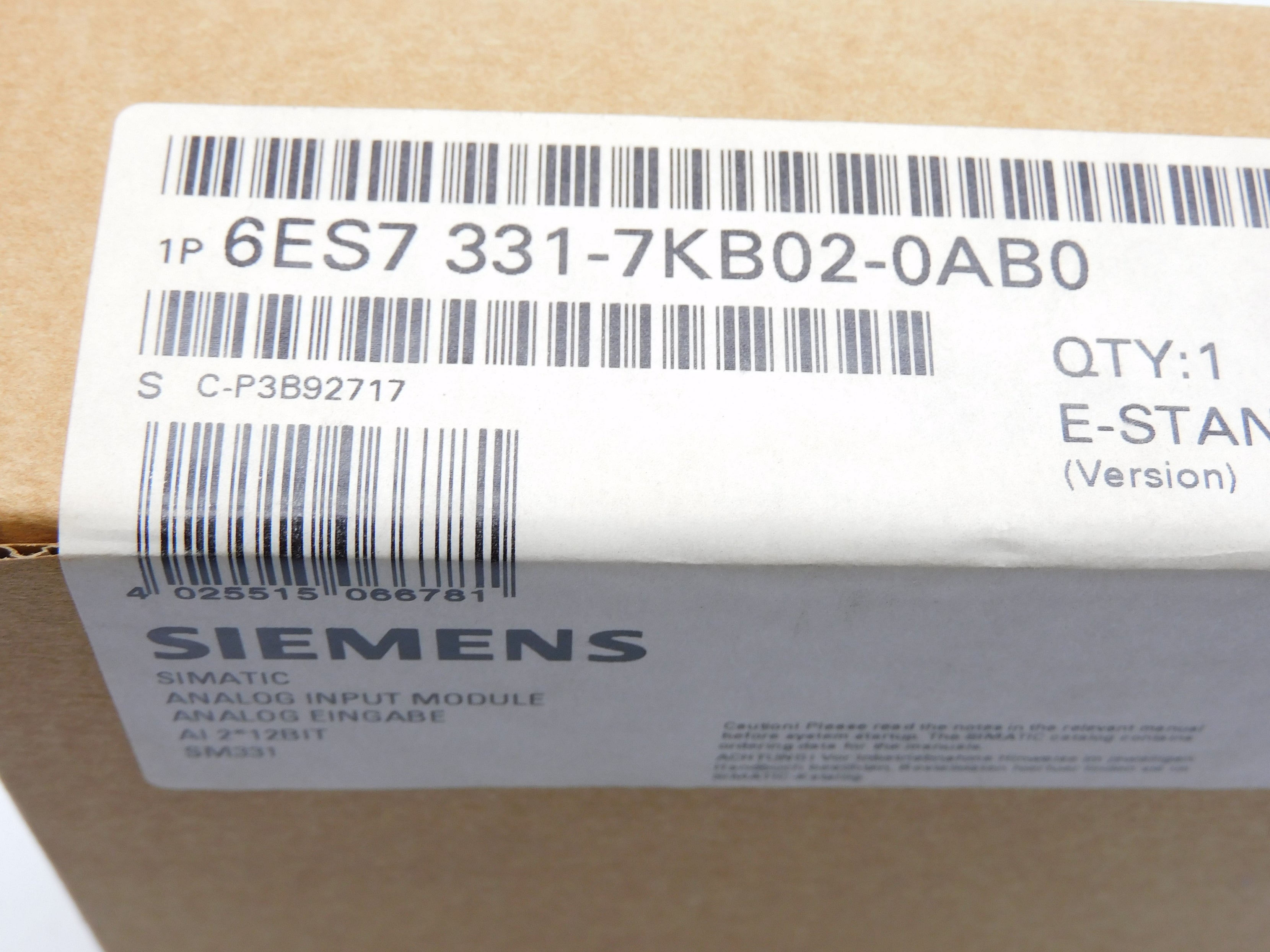 SIEMENS 6ES7331-7KB02-0AB0 NSFS