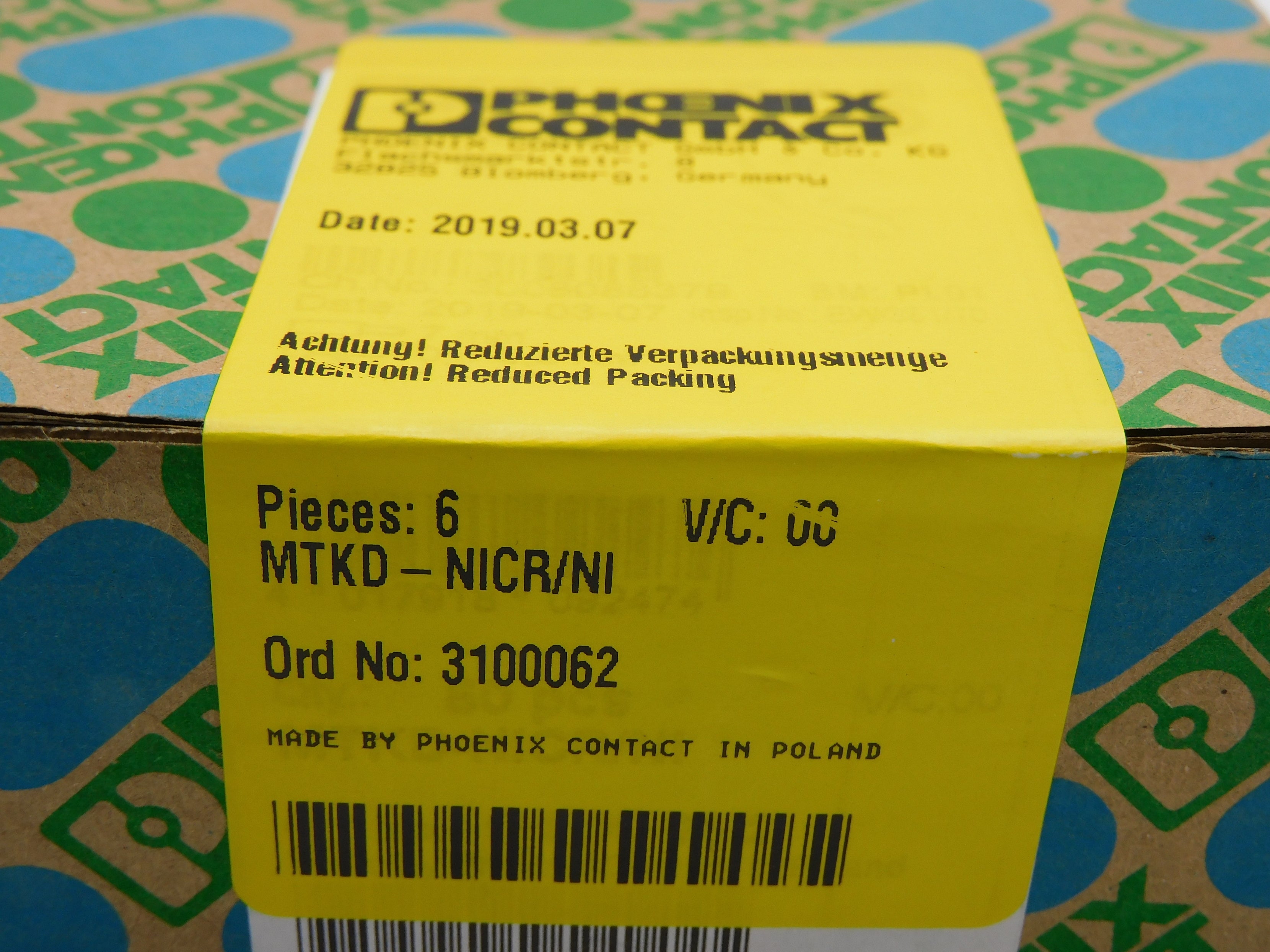 PHOENIX CONTACT MTKD-NICR/NI 3100062 (PKG OF 6) NSFS