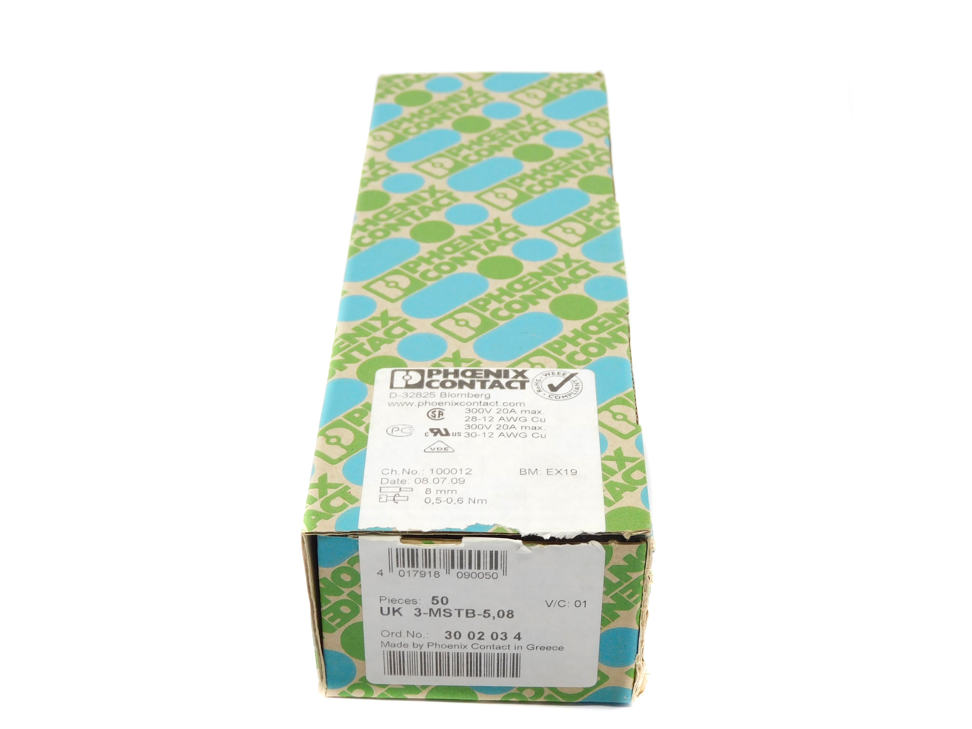 PHOENIX CONTACT UK3-MSTB-5.08 3002034 300V 20A (PKG OF 50) NSMP