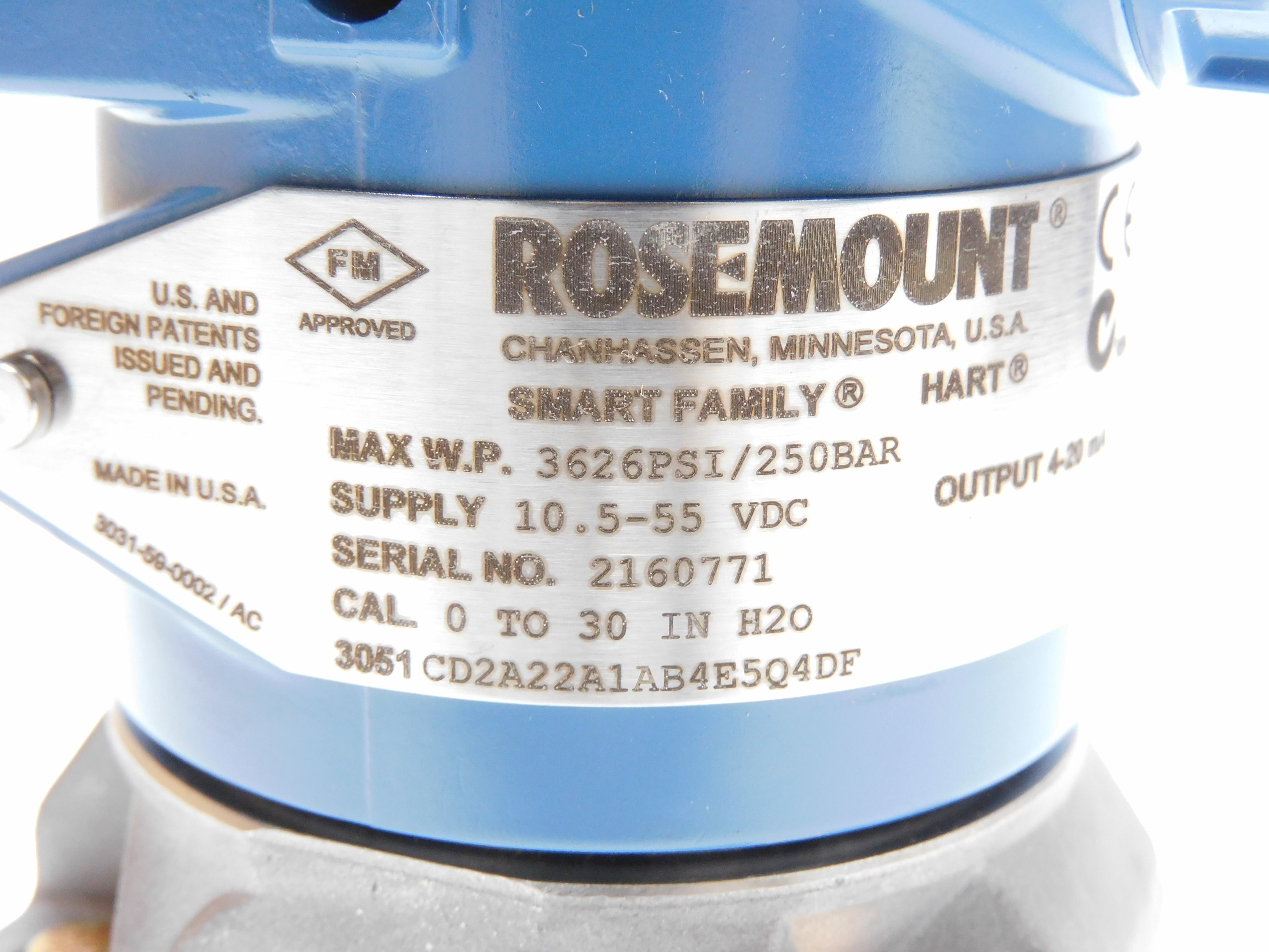 ROSEMOUNT 3051CD2A22A1AB4E5Q4DF 10.5-55VDC 3626PSI NSMP