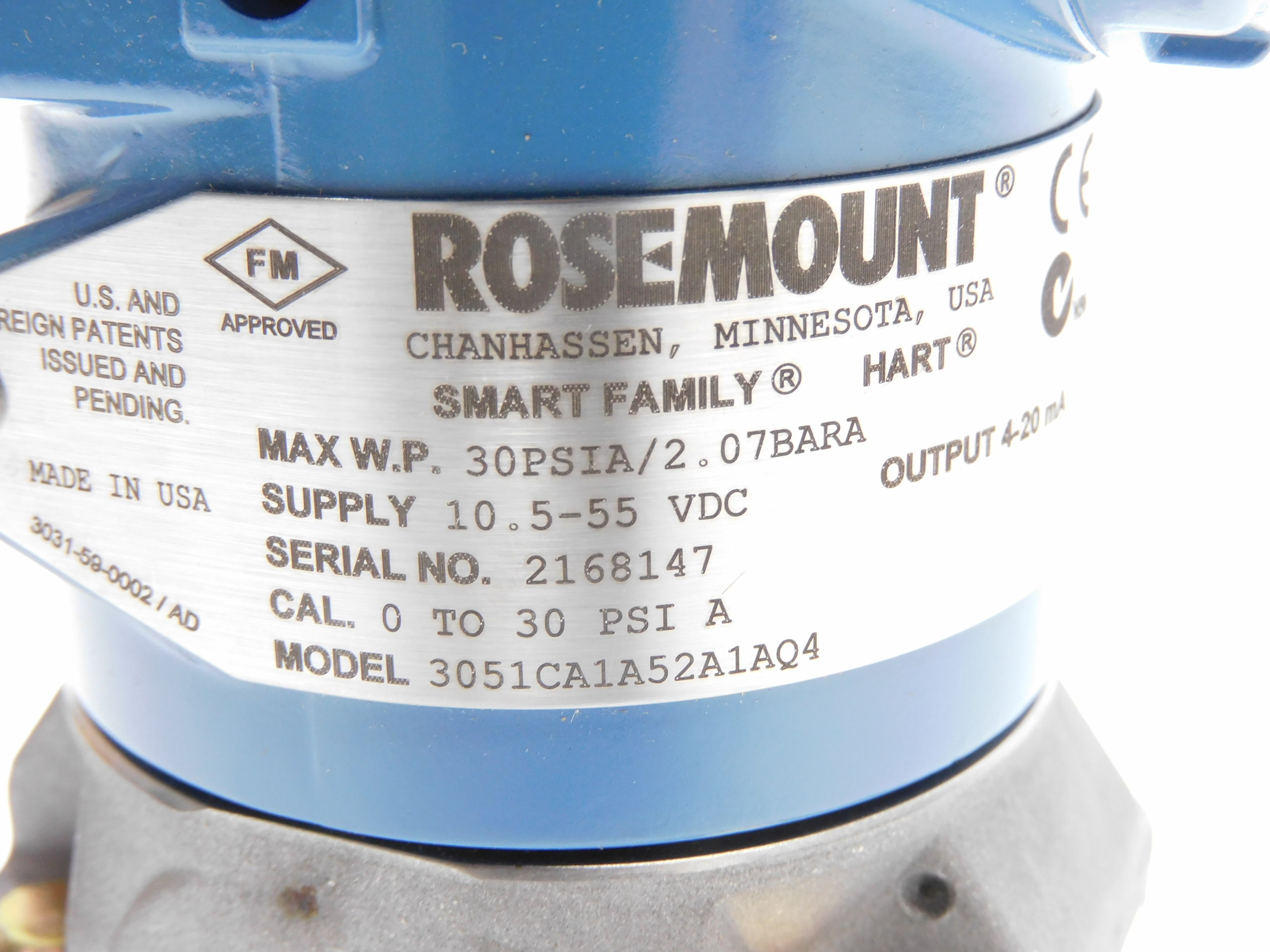 ROSEMOUNT 3051CA1A52A1AQ4 10.5-55VDC 0-30PSI NSMP