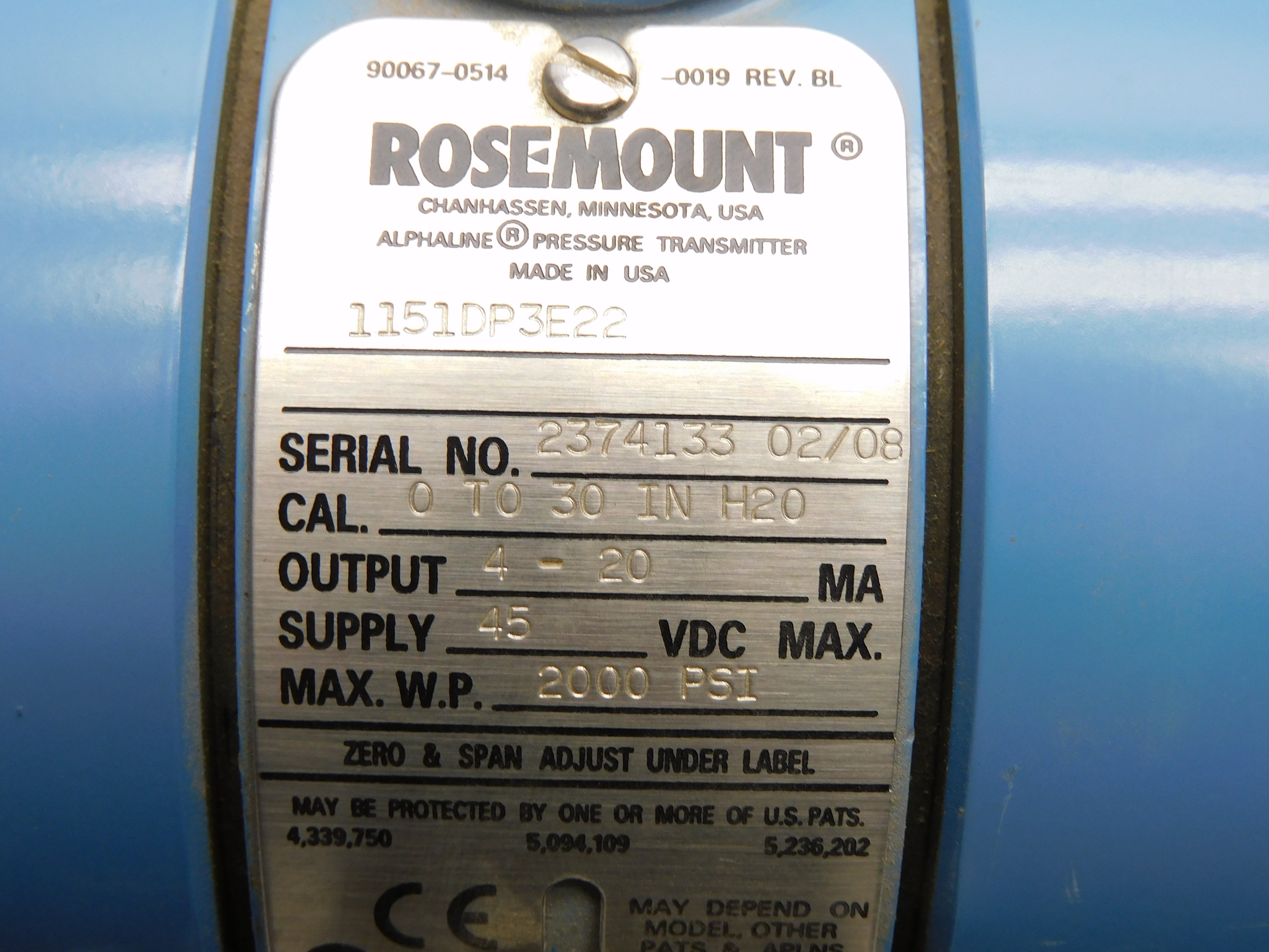 ROSEMOUNT 1151DP3E22 45VDC 2000PSI NSNP