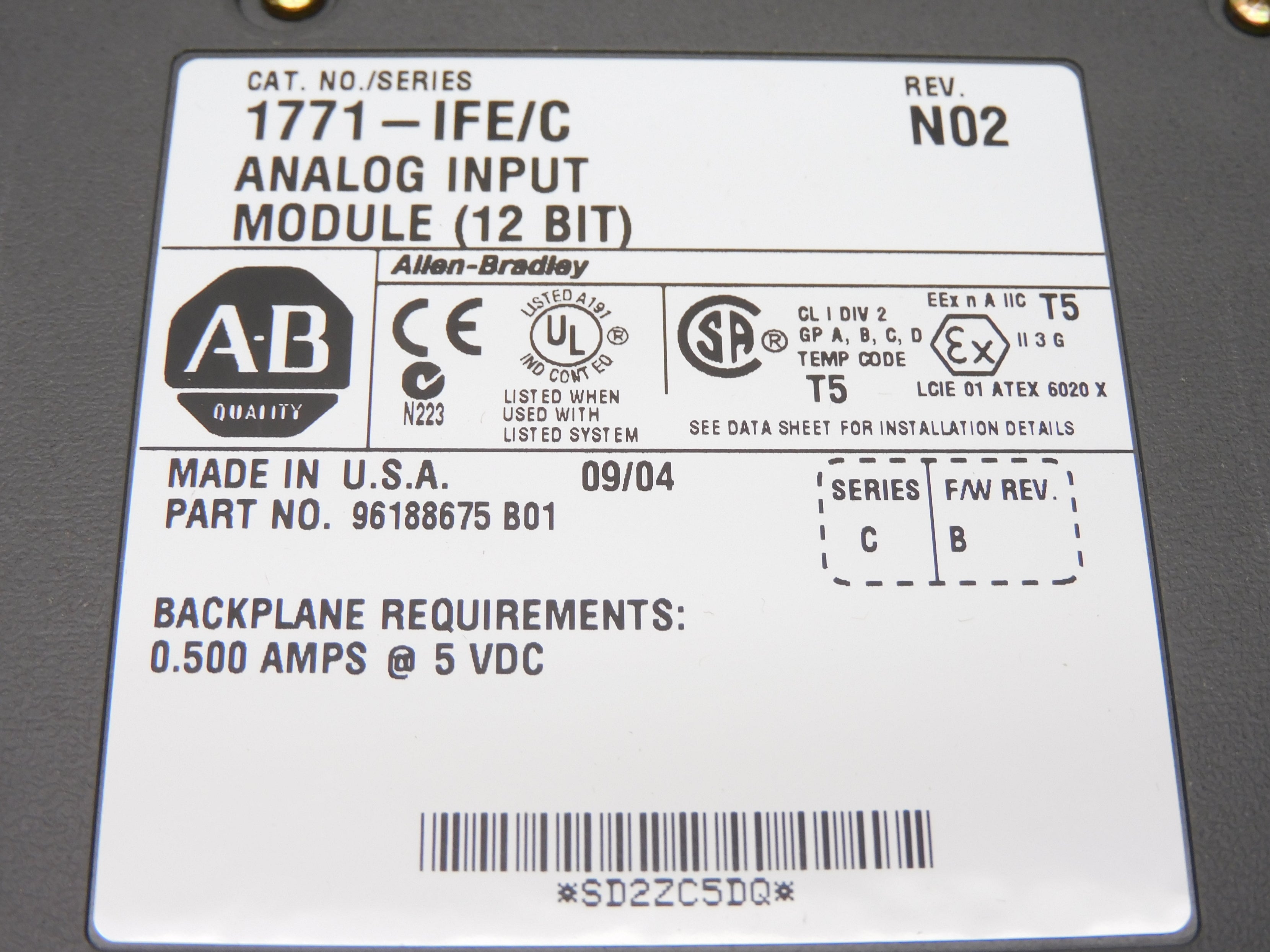 ALLEN BRADLEY 1771-IFE SER. C F/W B 5VDC NSMP