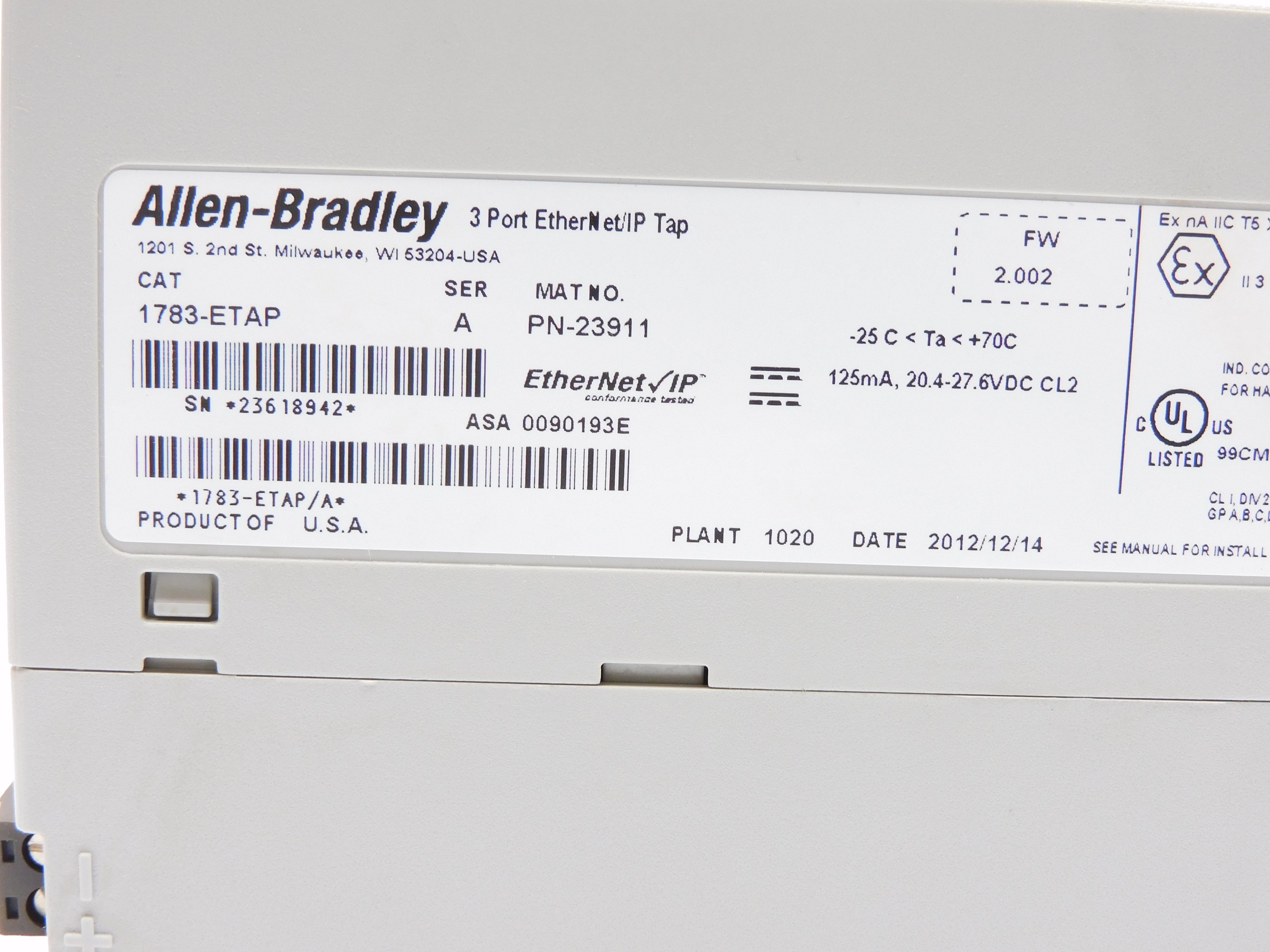 ALLEN BRADLEY 1783-ETAP SER. A F/W 2.002 6VDC NSMP